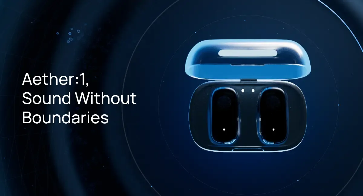 Aether 1 — Open Graph share card, headed “Aether 1 Earbuds”
