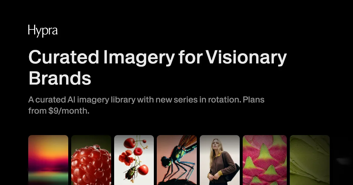 Hypra — Open Graph share card, headed “Hypra — Curated Imagery for Visionary Brands”