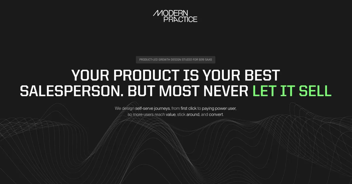 Modern Practice — Open Graph share card, headed “Modern Practice: PLG Design Studio for B2B SaaS”