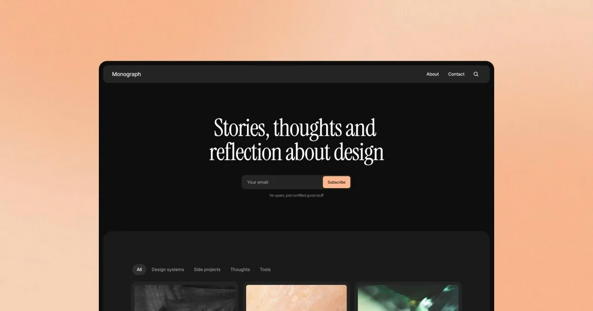Monograph — Open Graph share card, headed “Monograph · Blog Template for Framer”