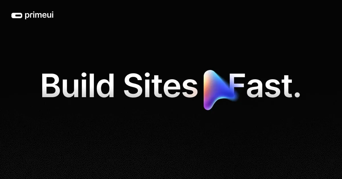 Prime UI — Open Graph share card, headed “Prime UI - Build sites fast. Fear no code.”