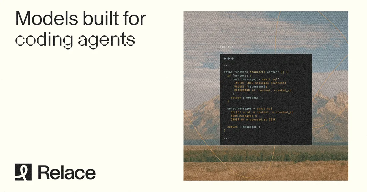 Relace — Open Graph share card, headed “Relace - AI Models & Infrastructure for Coding…”