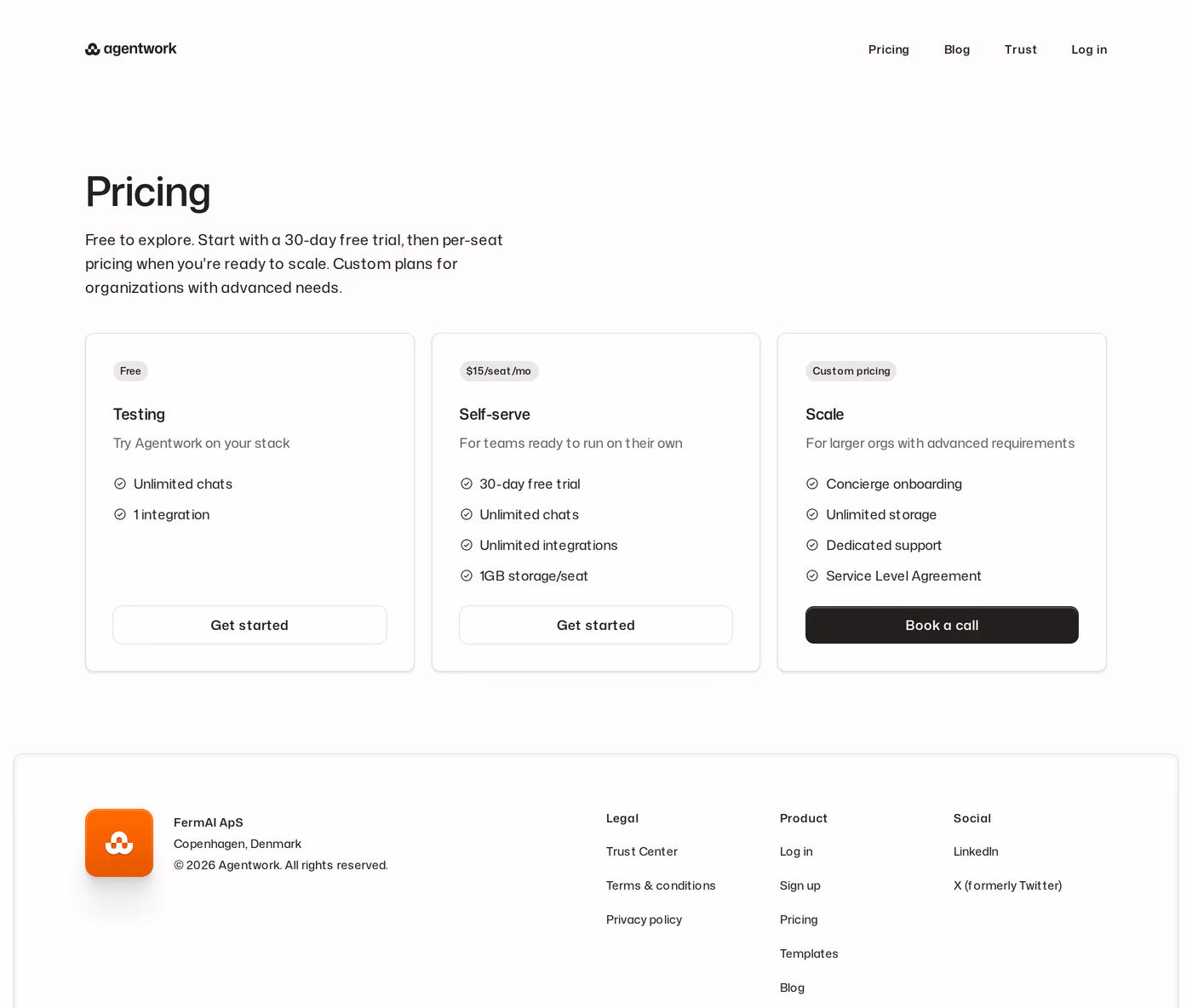 Agentwork pricing page