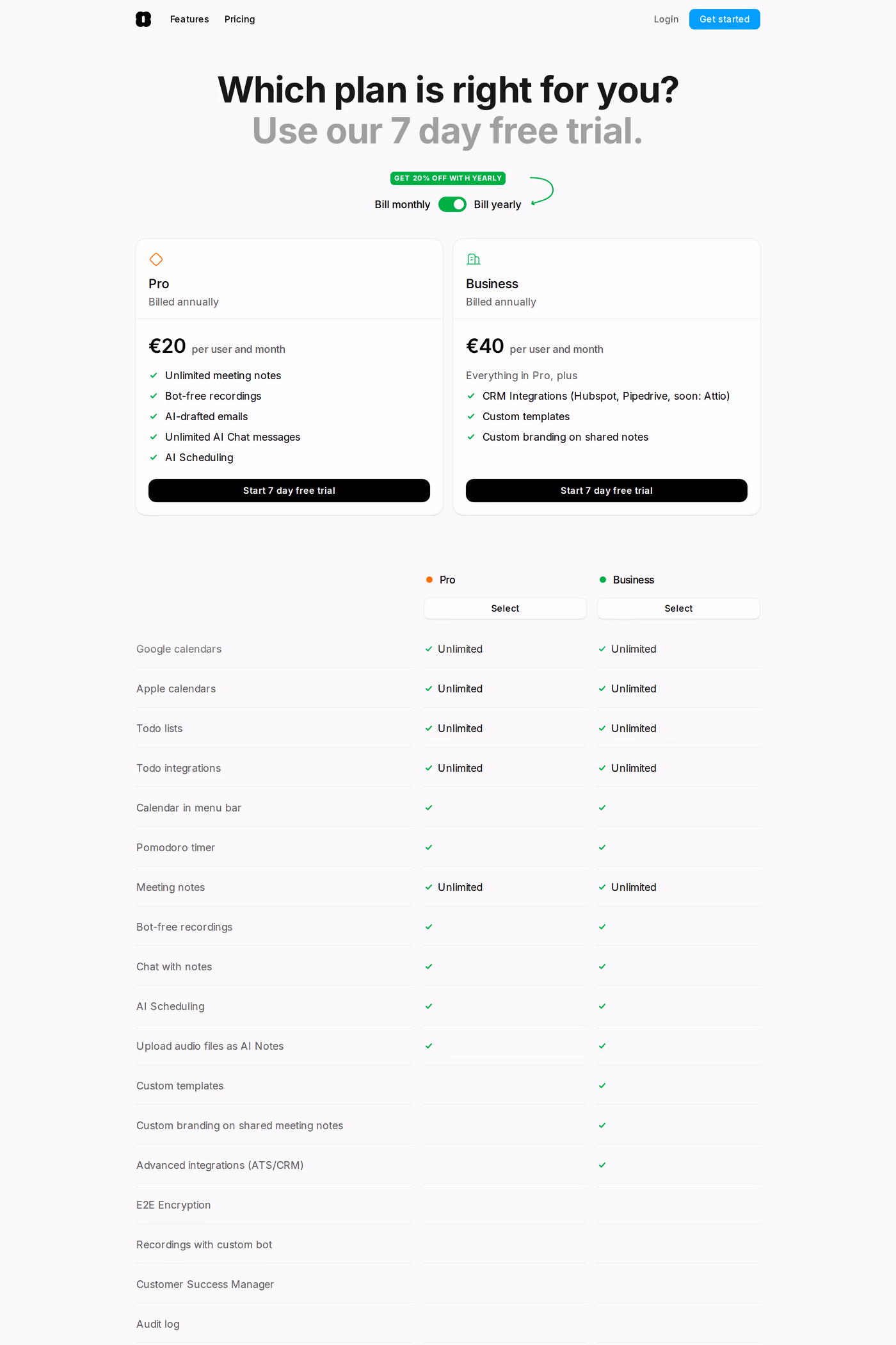Amie pricing page