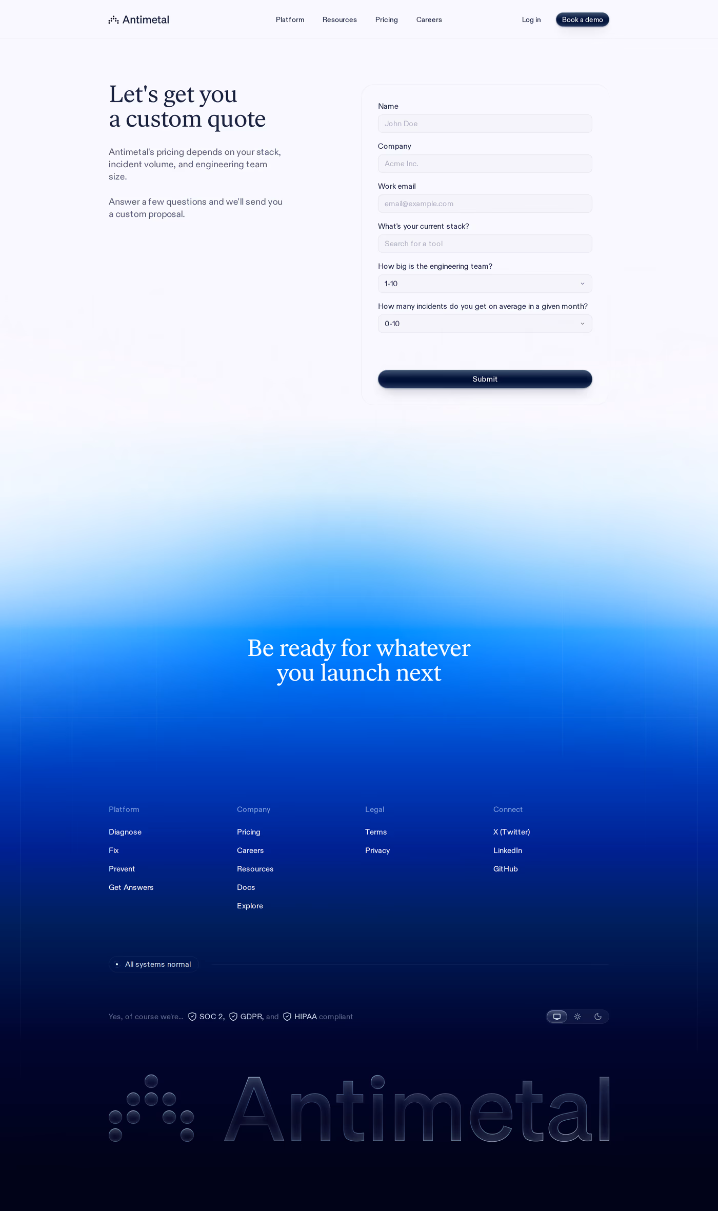 Antimetal pricing page