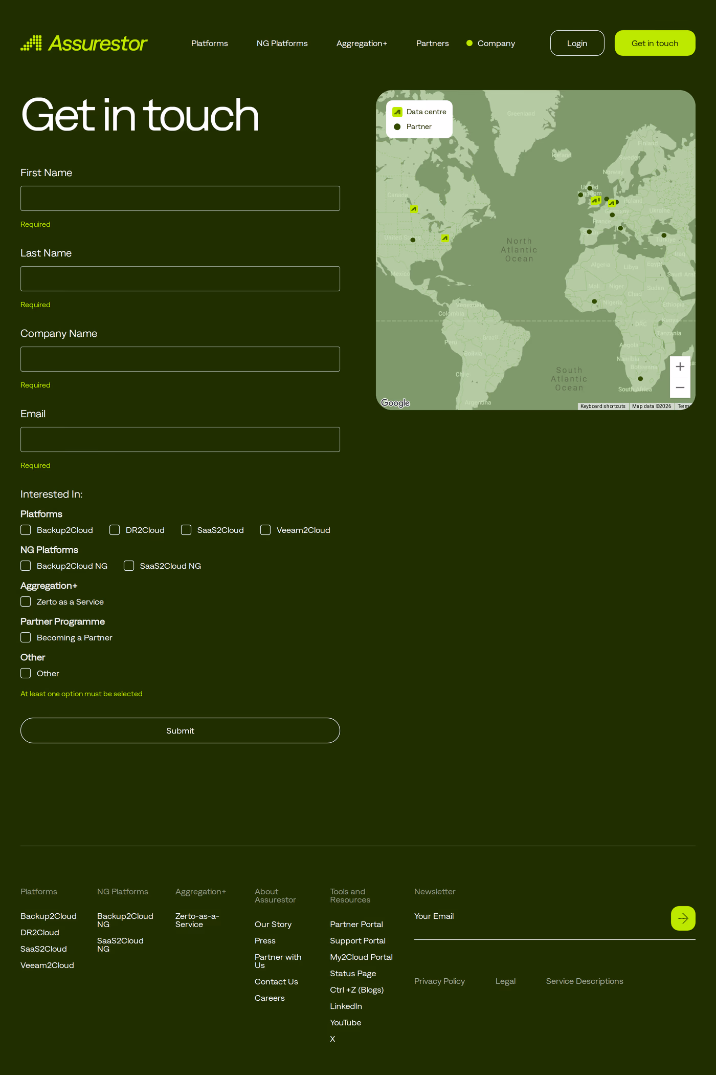 Assurestor contact page