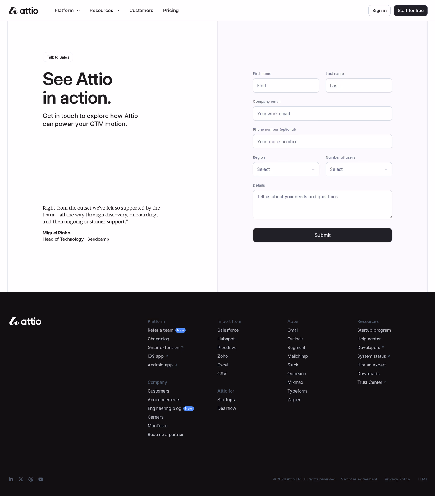 Attio contact page