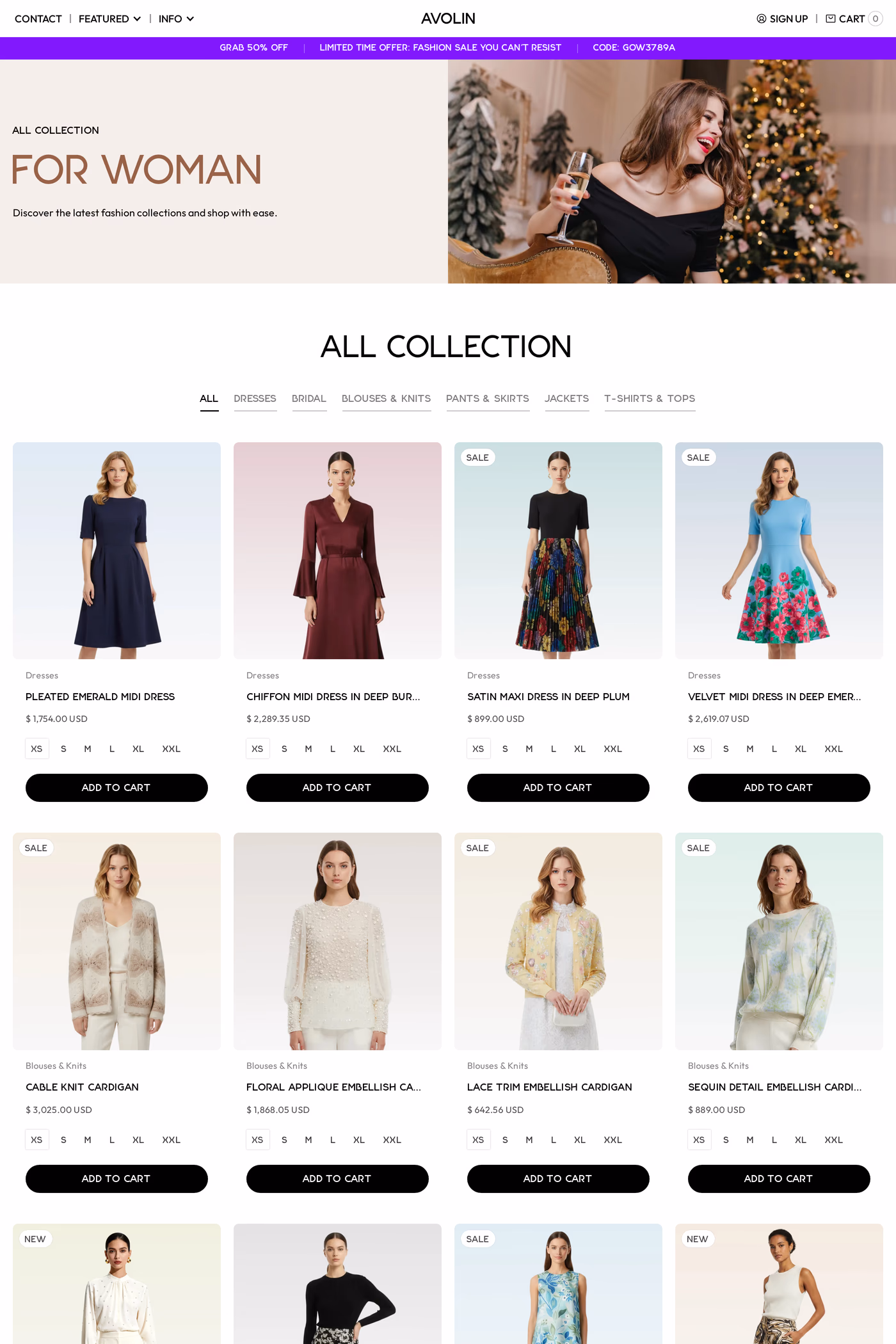 Avolin product listing page