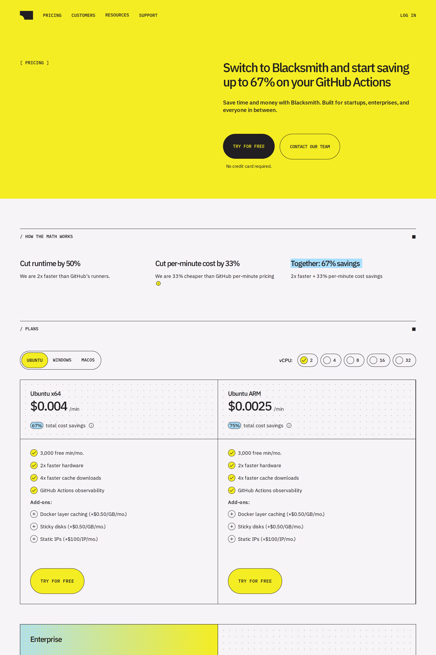 Blacksmith pricing page