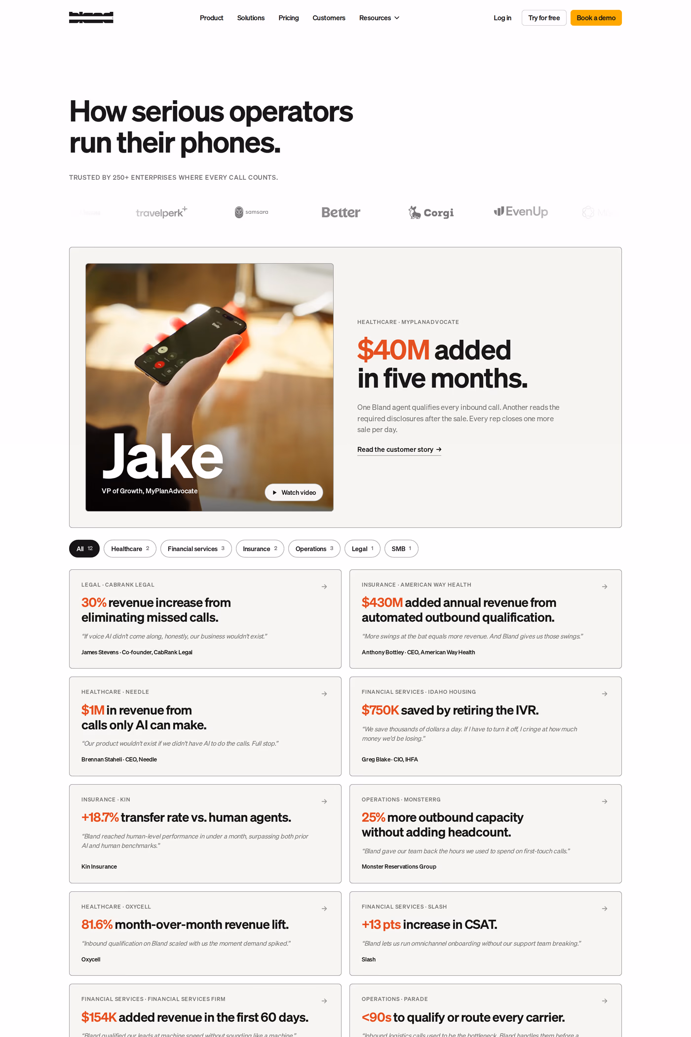 Bland AI case studies page