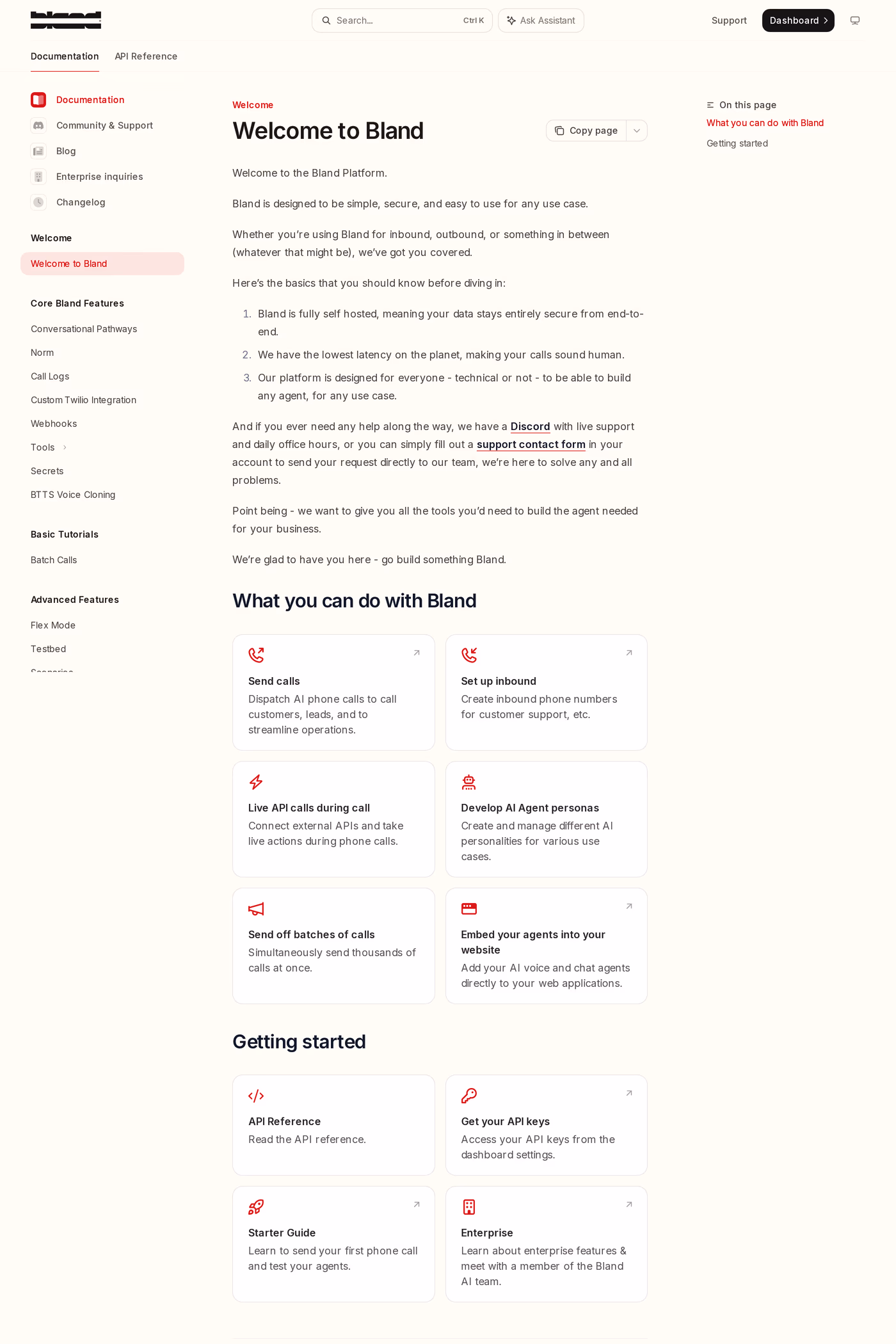 Bland AI docs page