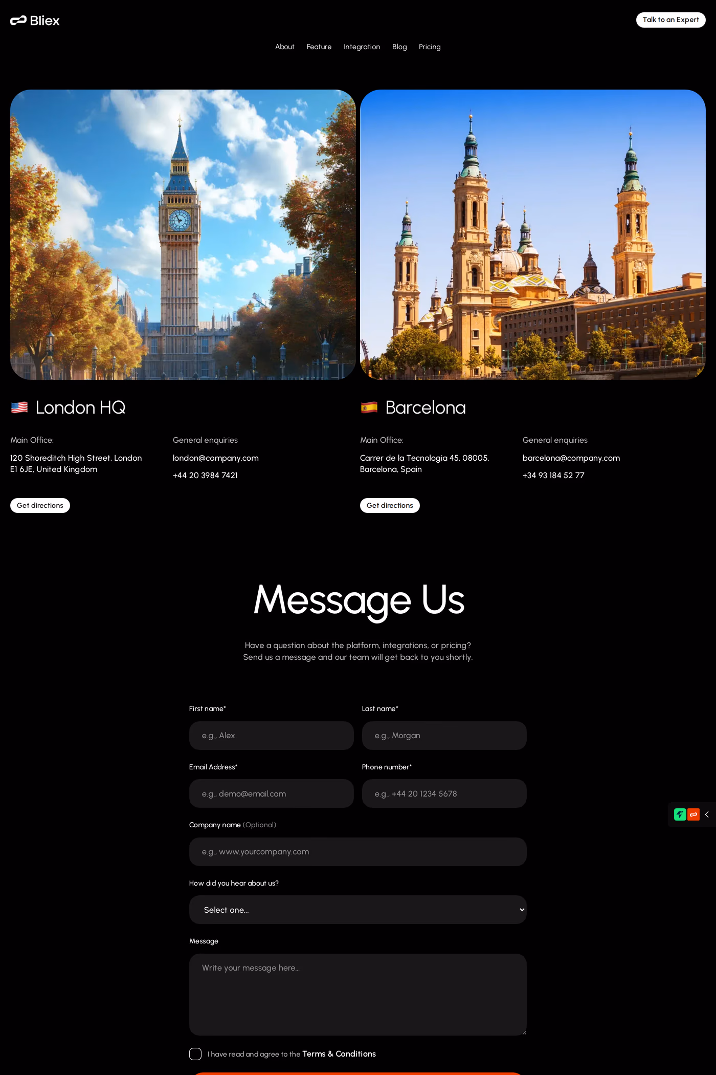 Bliex contact page