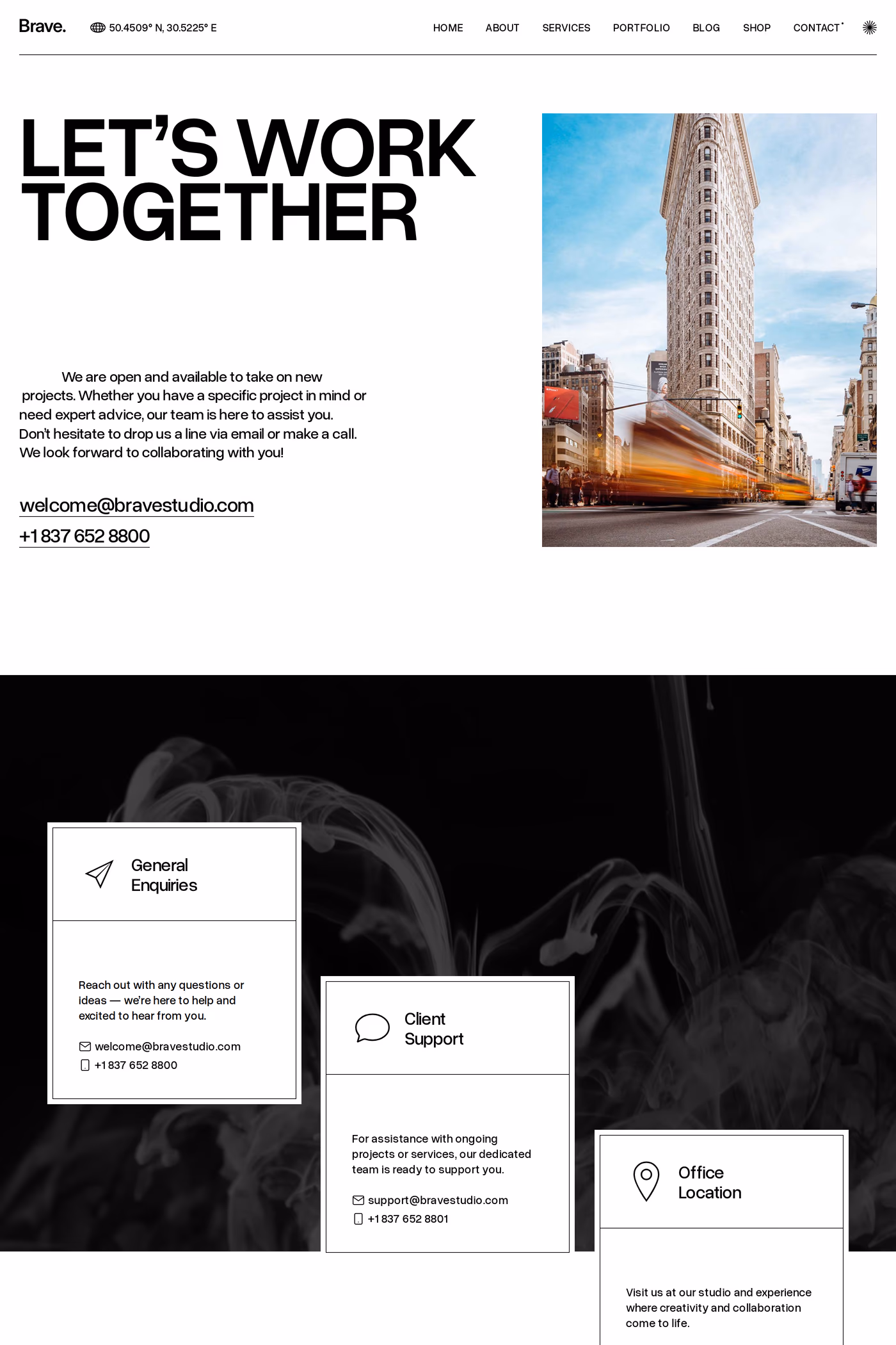 Brave Studio contact page