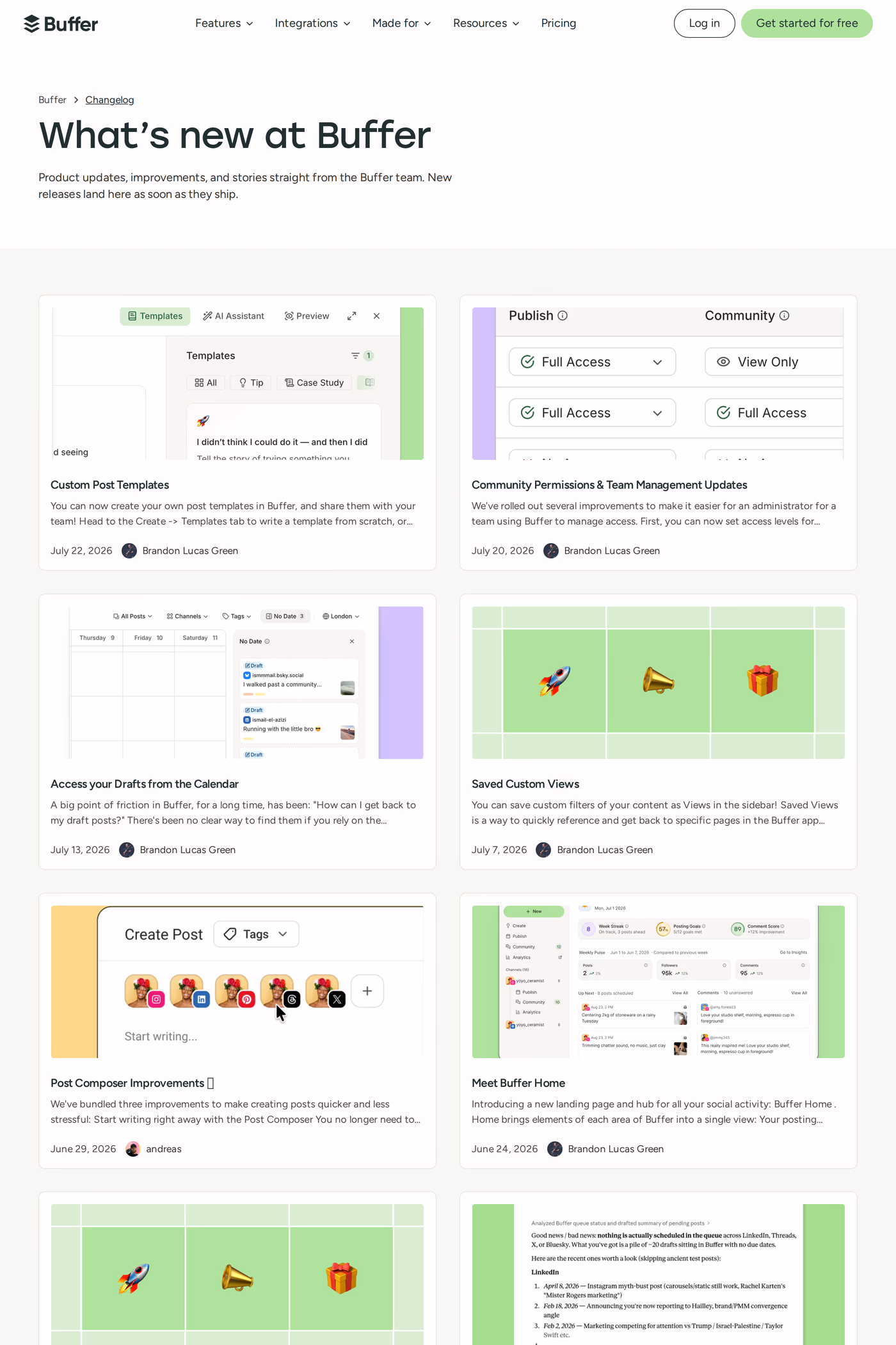 Buffer changelog page