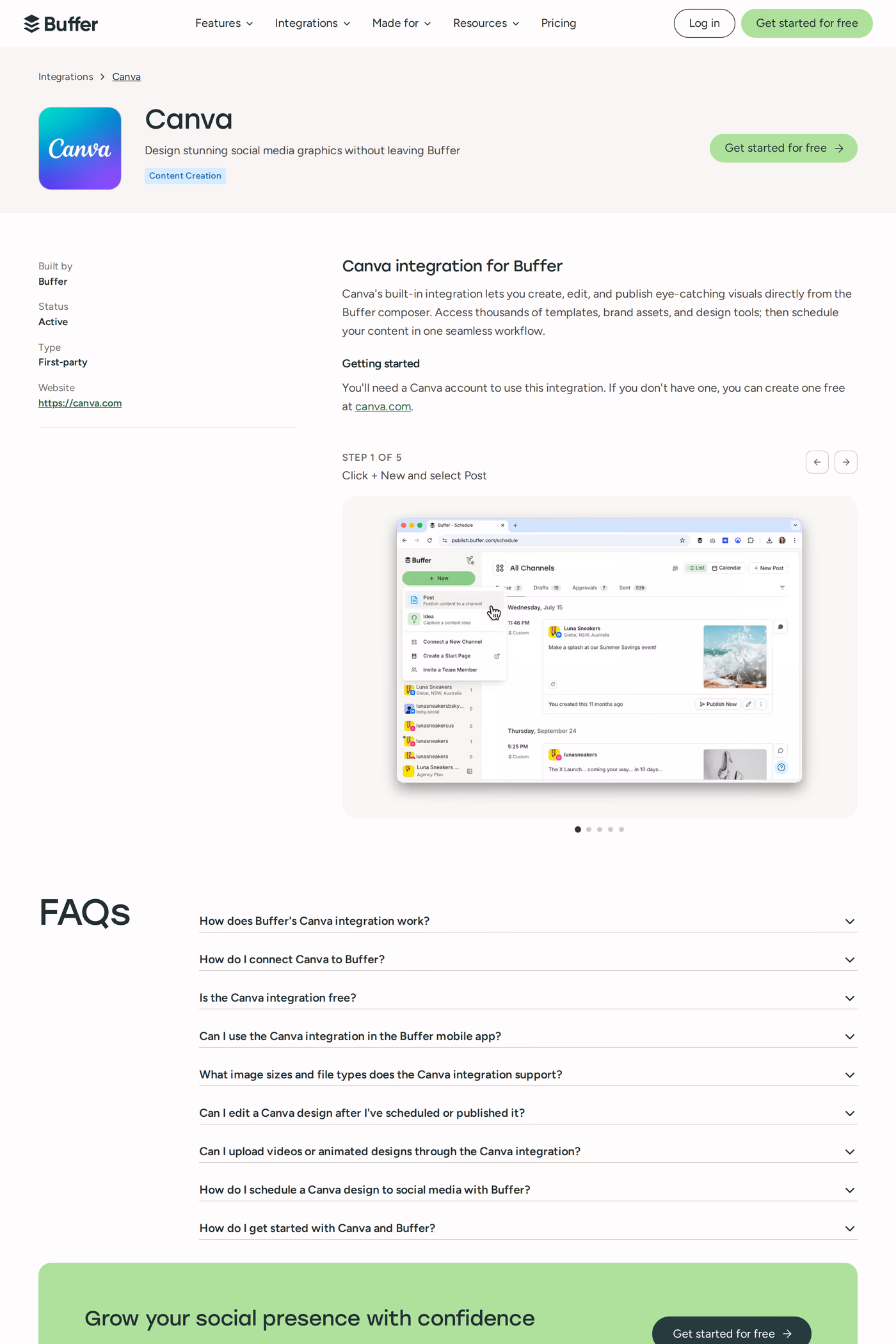 Buffer integrations page