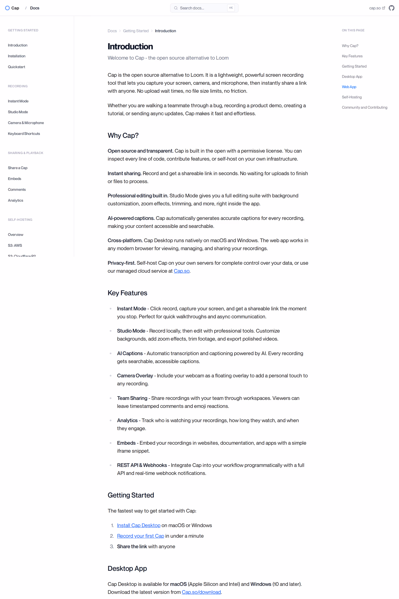 Cap docs page