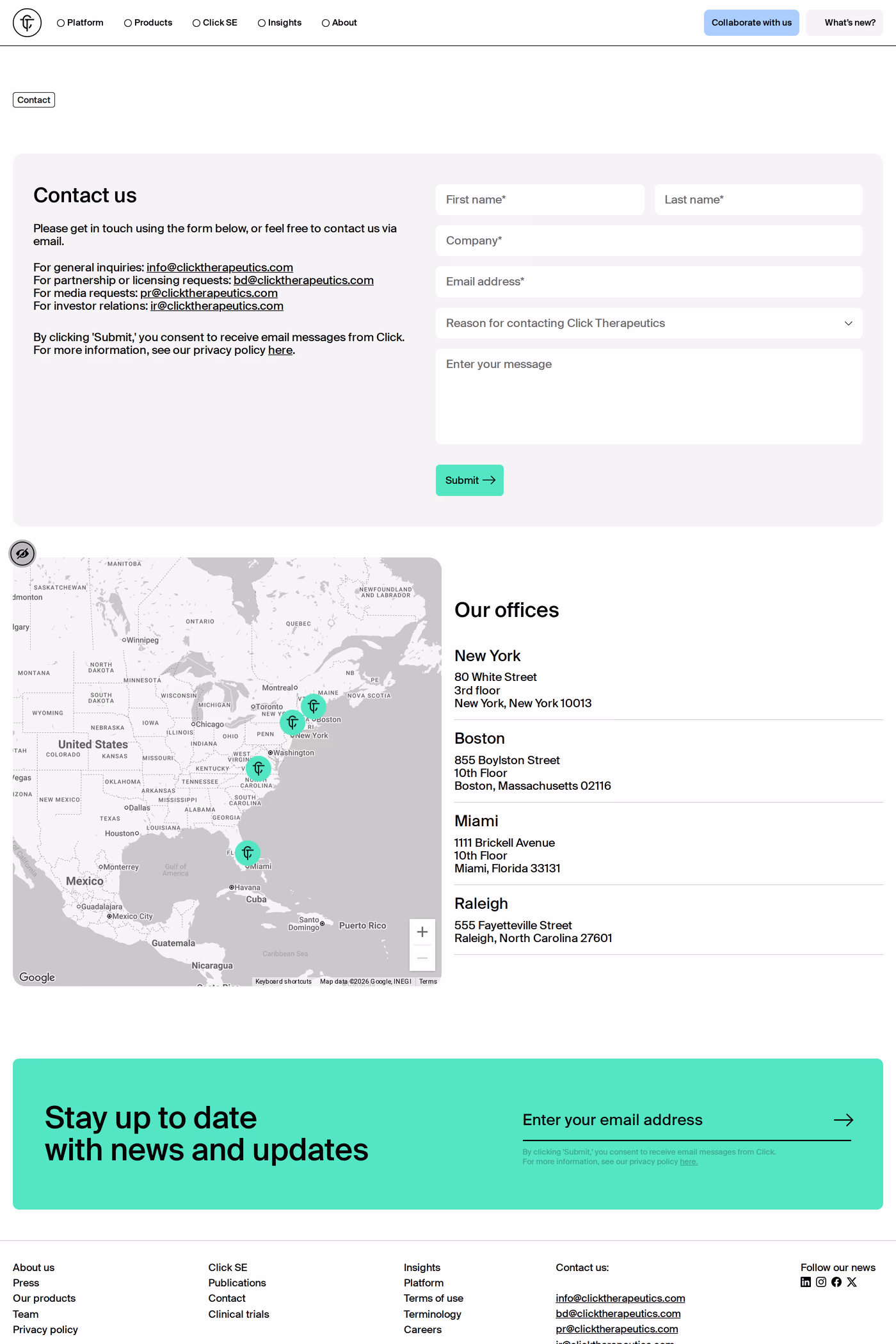 Click Therapeutics contact page
