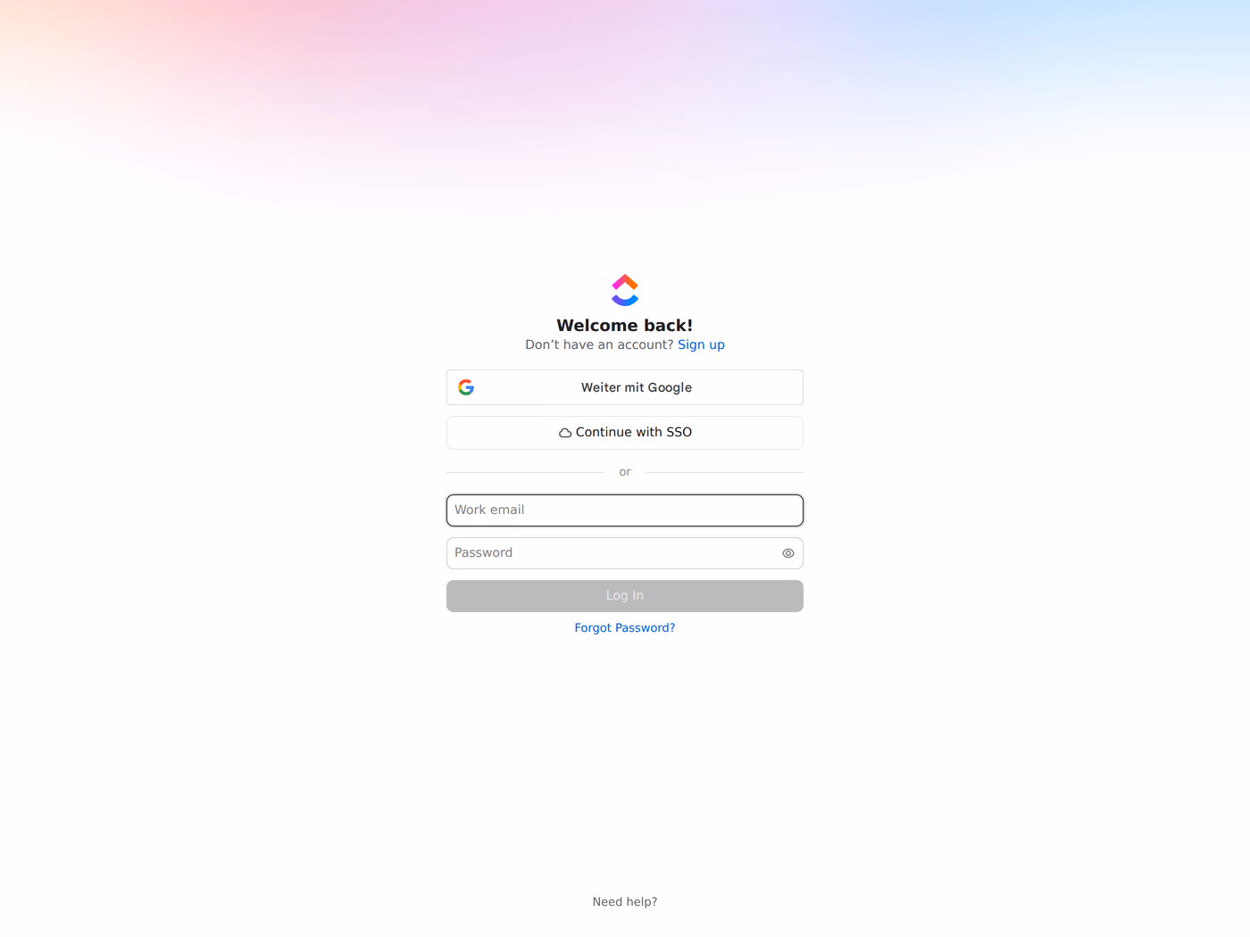 ClickUp login page