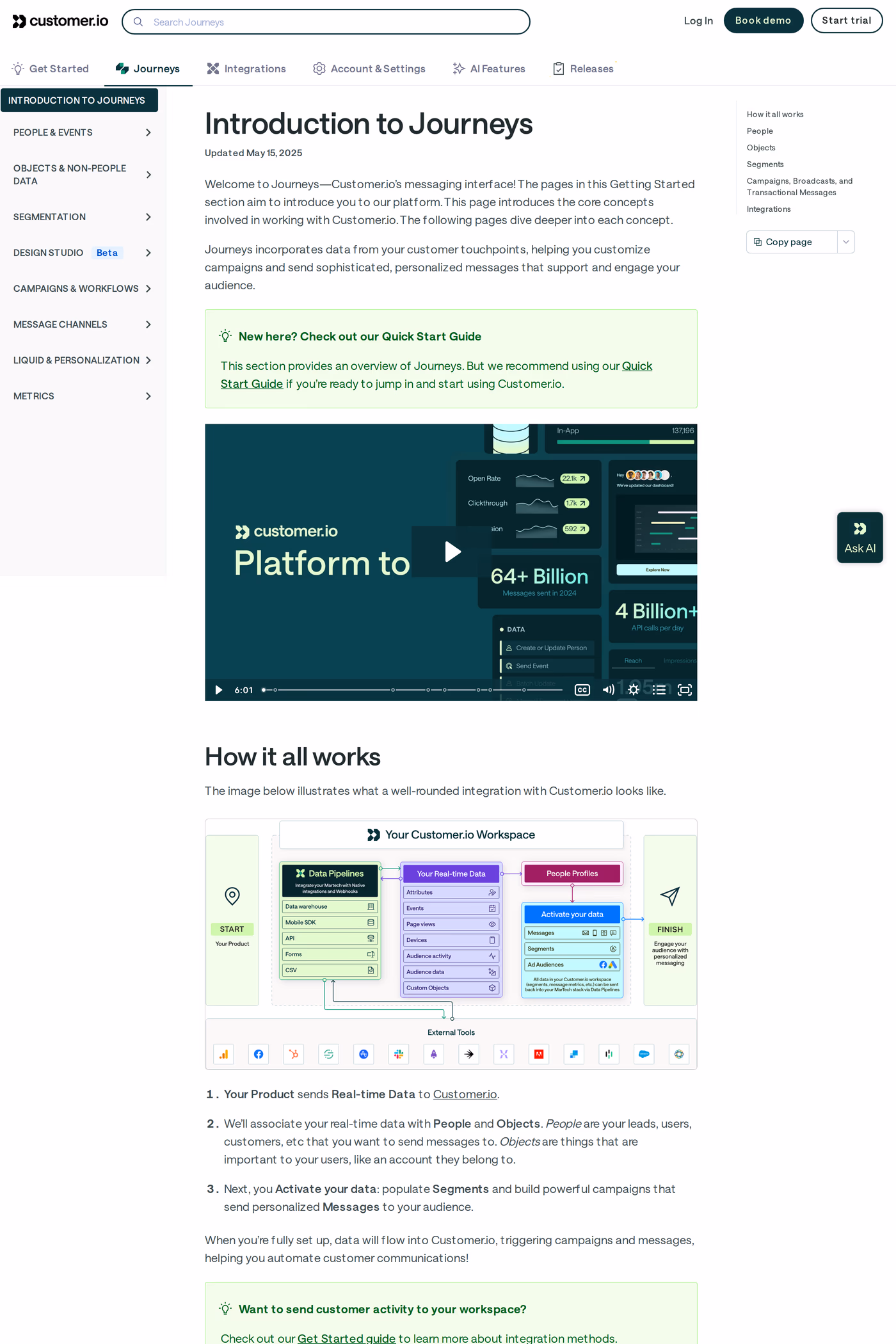 Customer.io docs page