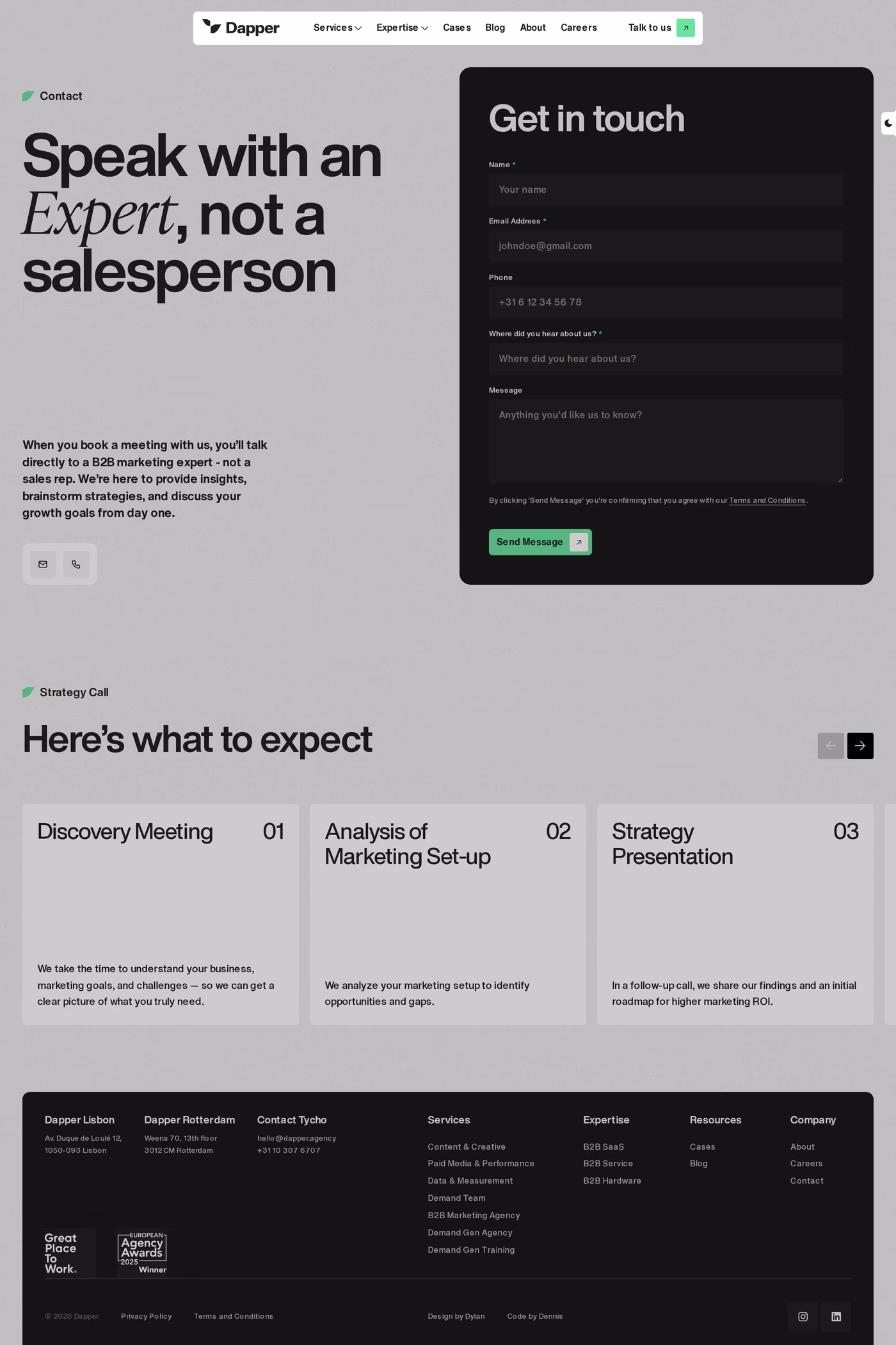 Dapper contact page