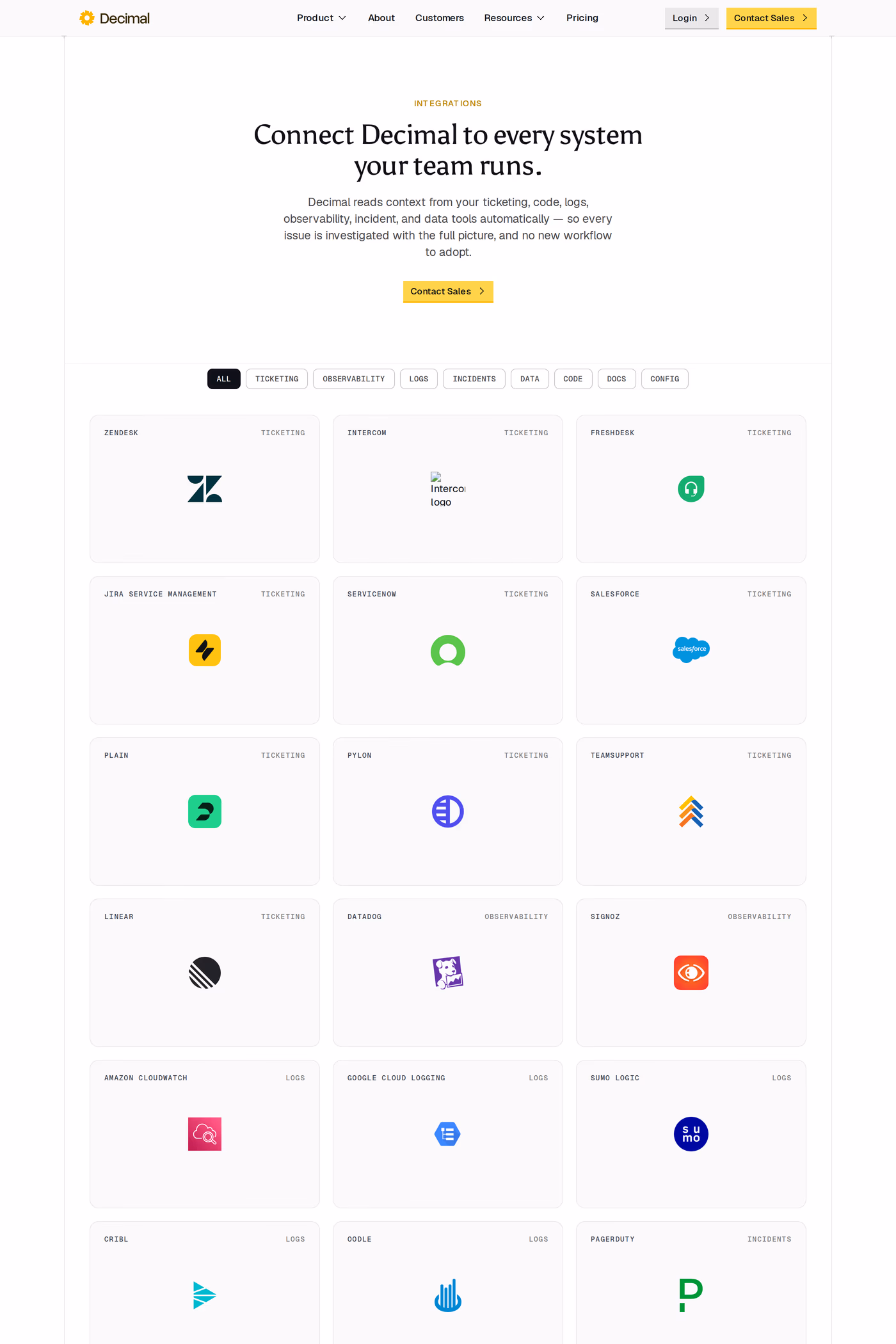 Decimal AI integrations page