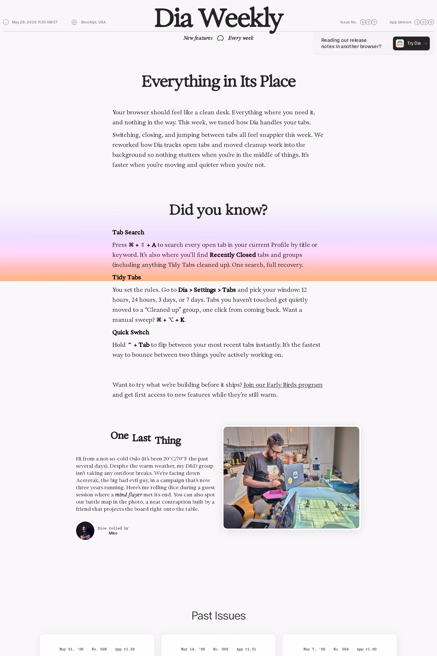 Dia blog page