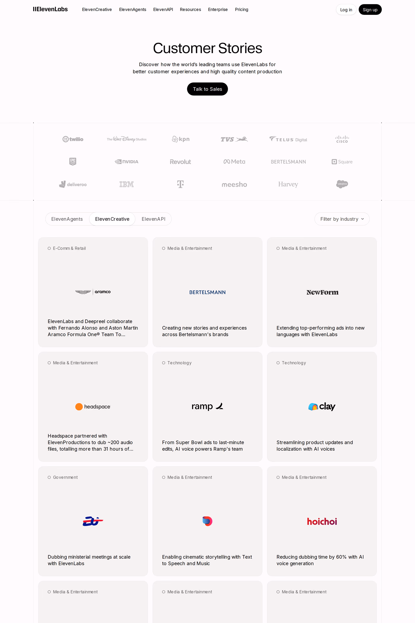 ElevenLabs Studio case studies page