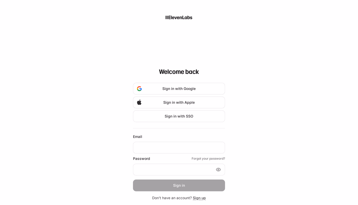ElevenLabs login page