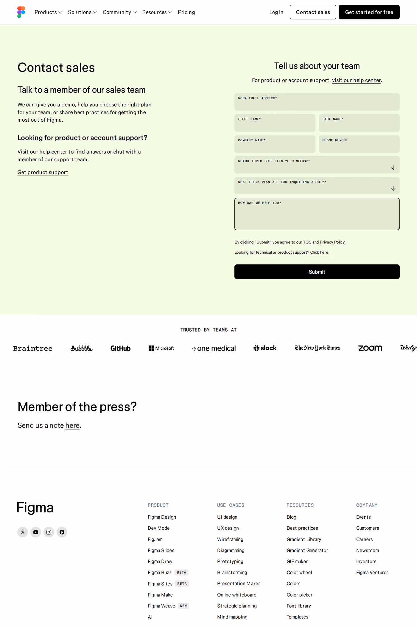 Figma contact page