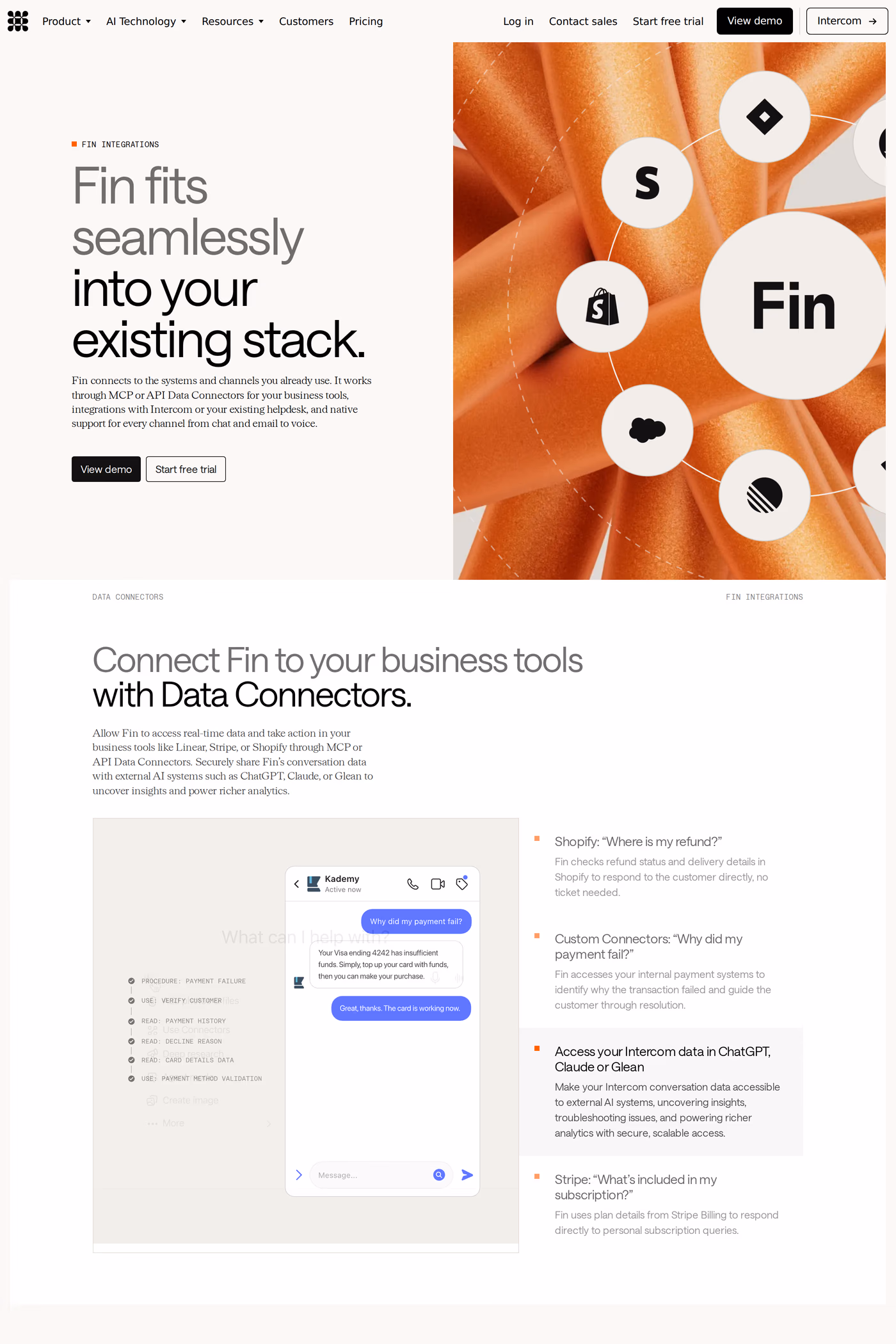 Fin integrations page