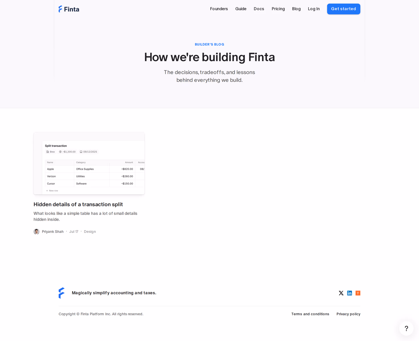 Finta blog page