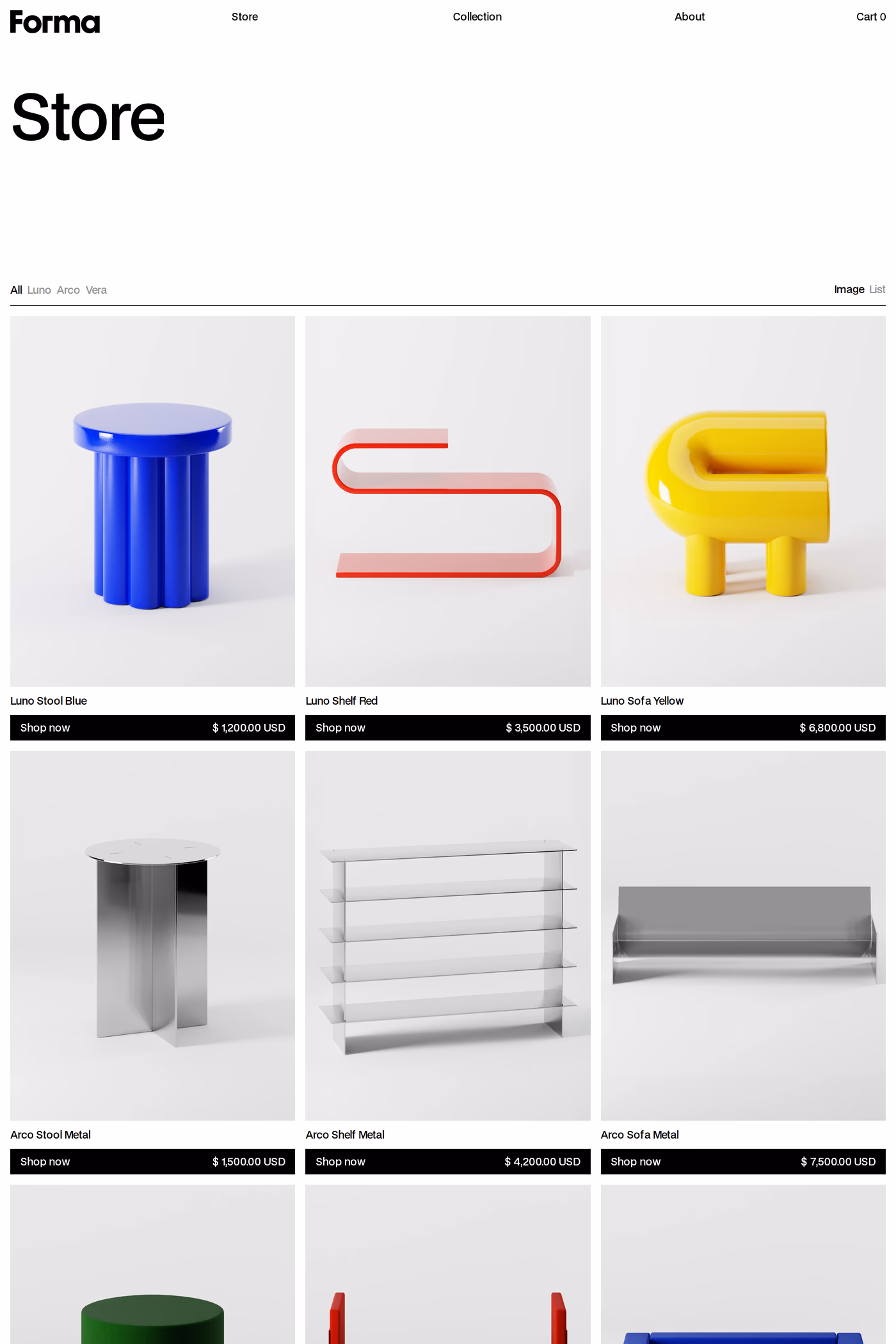 Forma product listing page