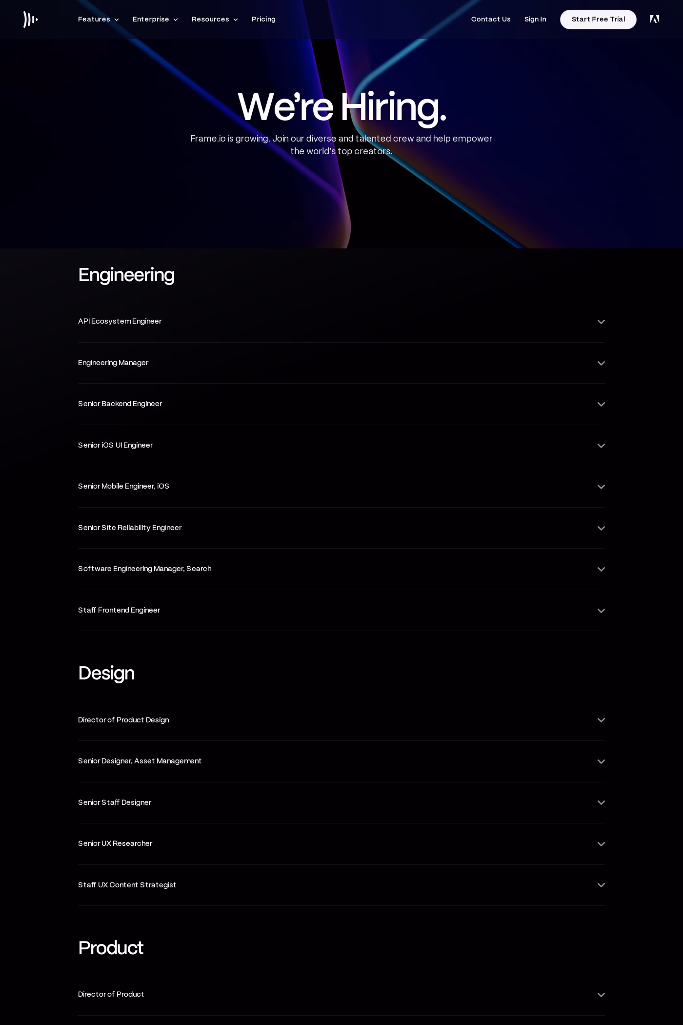 Frame.io careers page