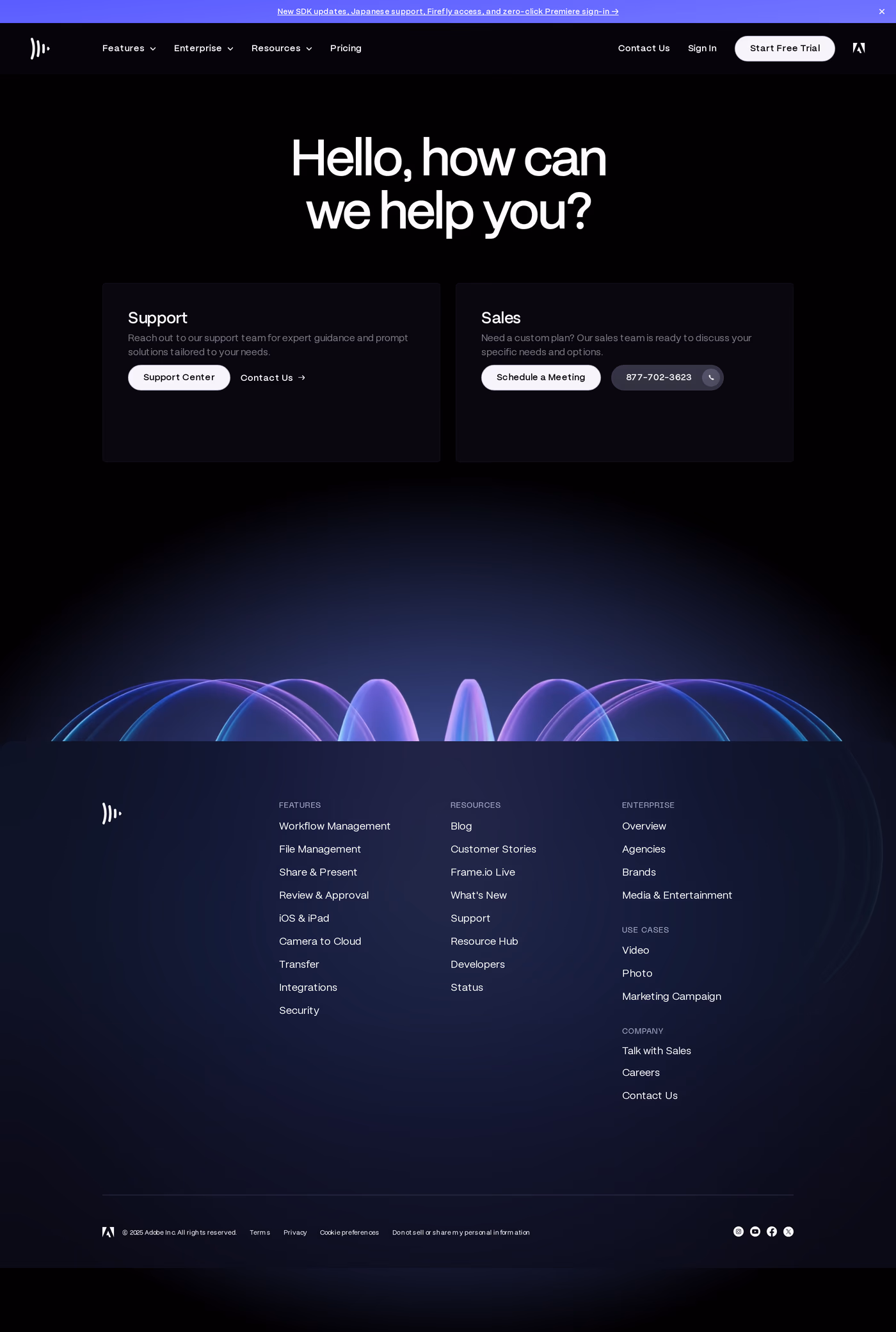 Frame.io contact page