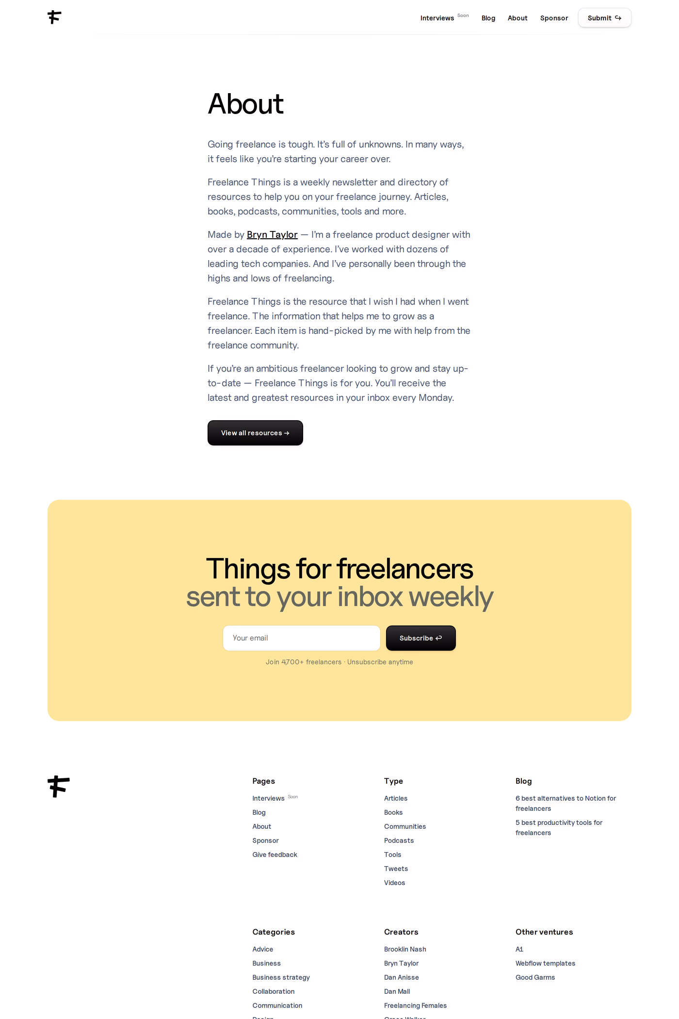 Freelance Things about page