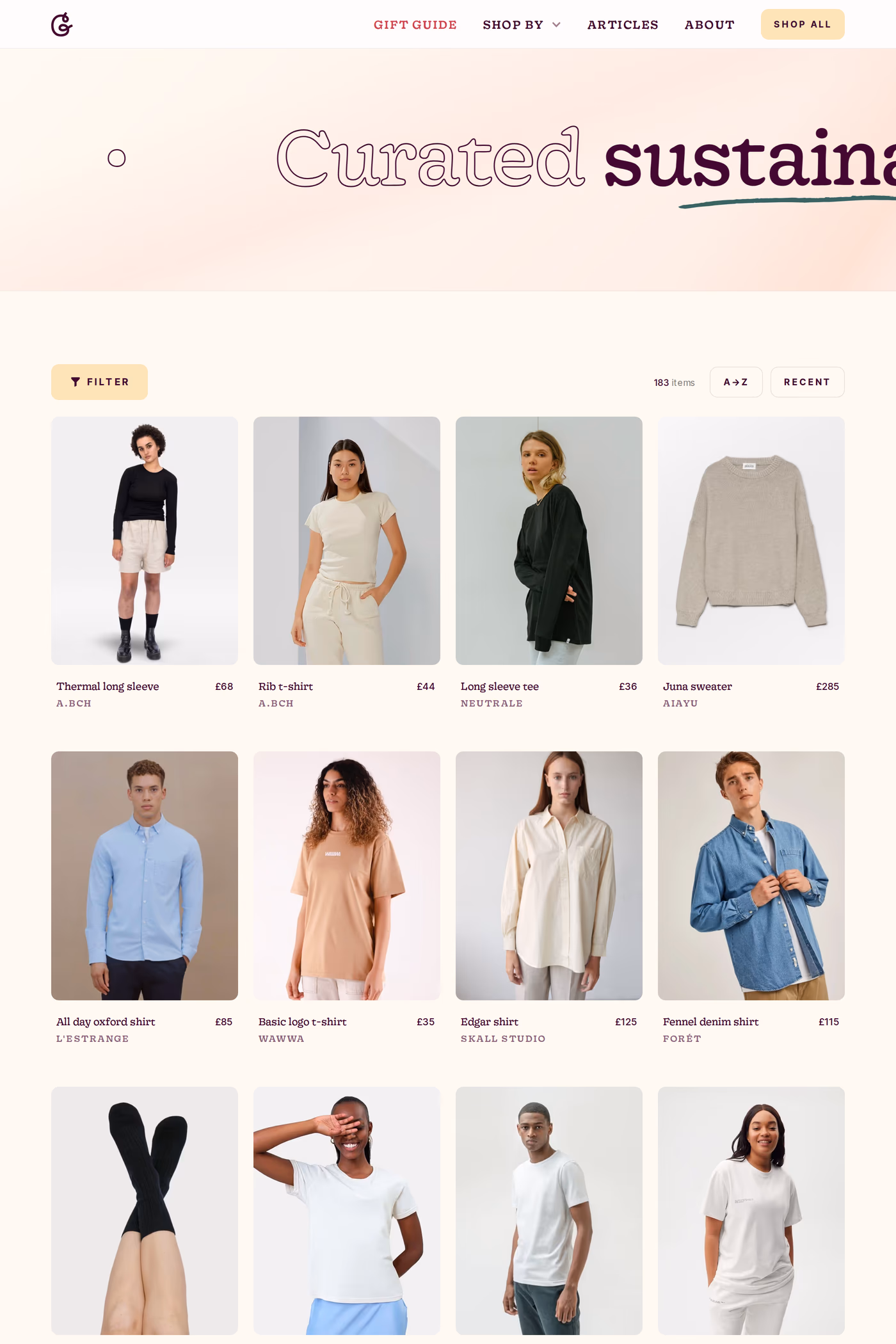 Good Garms product listing page
