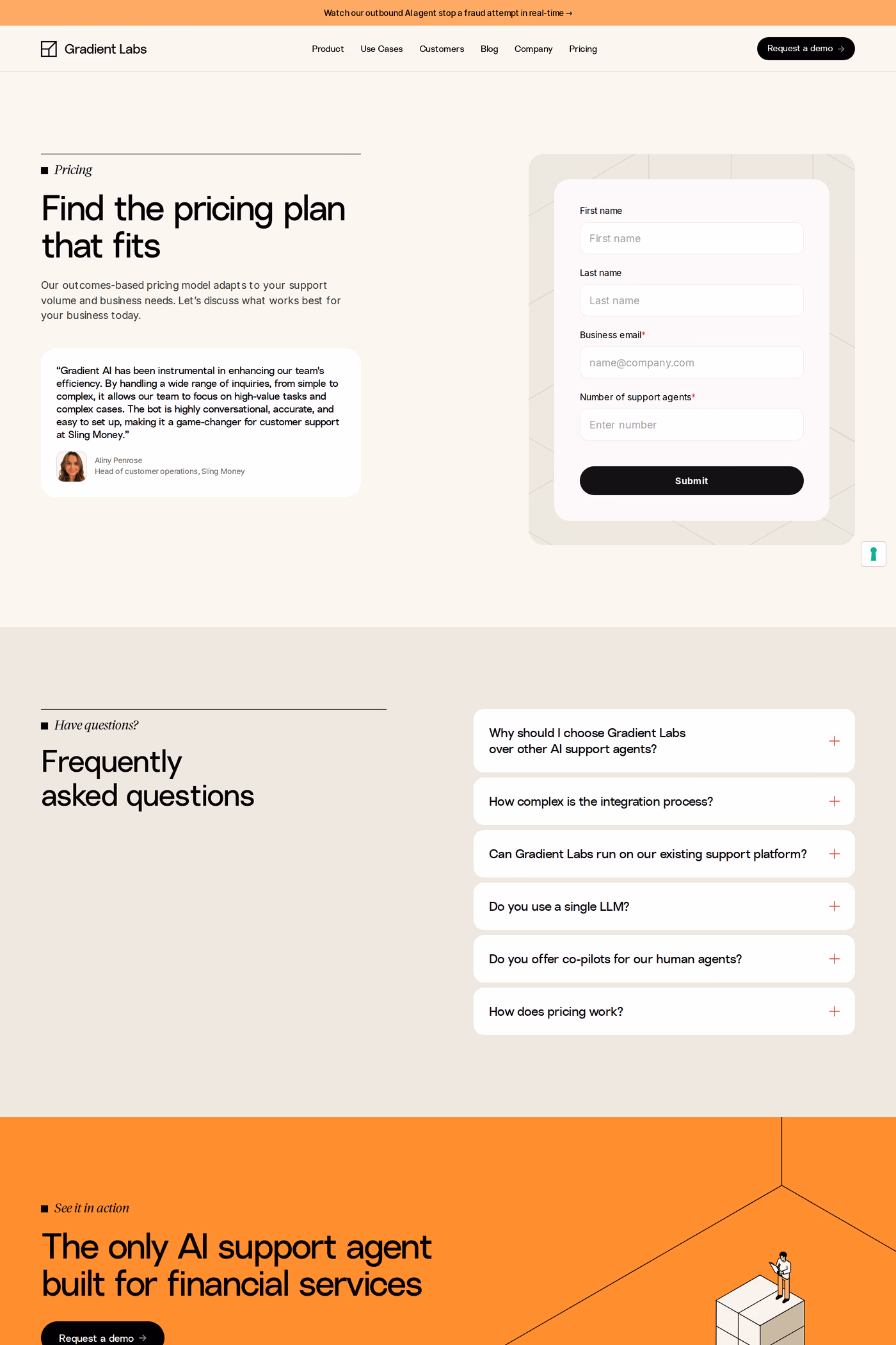 Gradient Labs pricing page