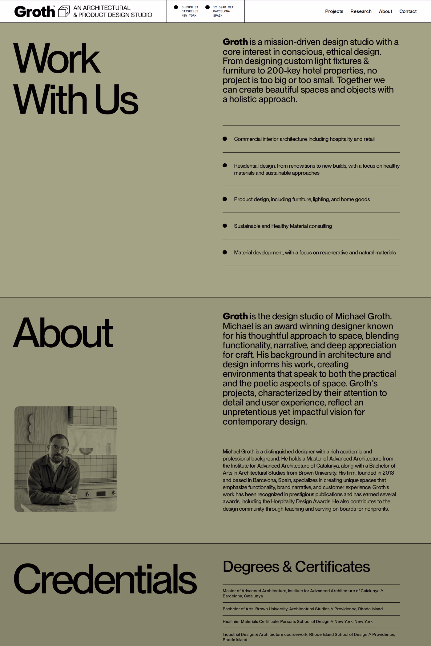 Groth Studio about page