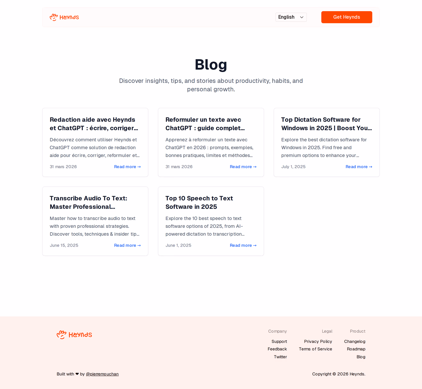 Heynds blog page