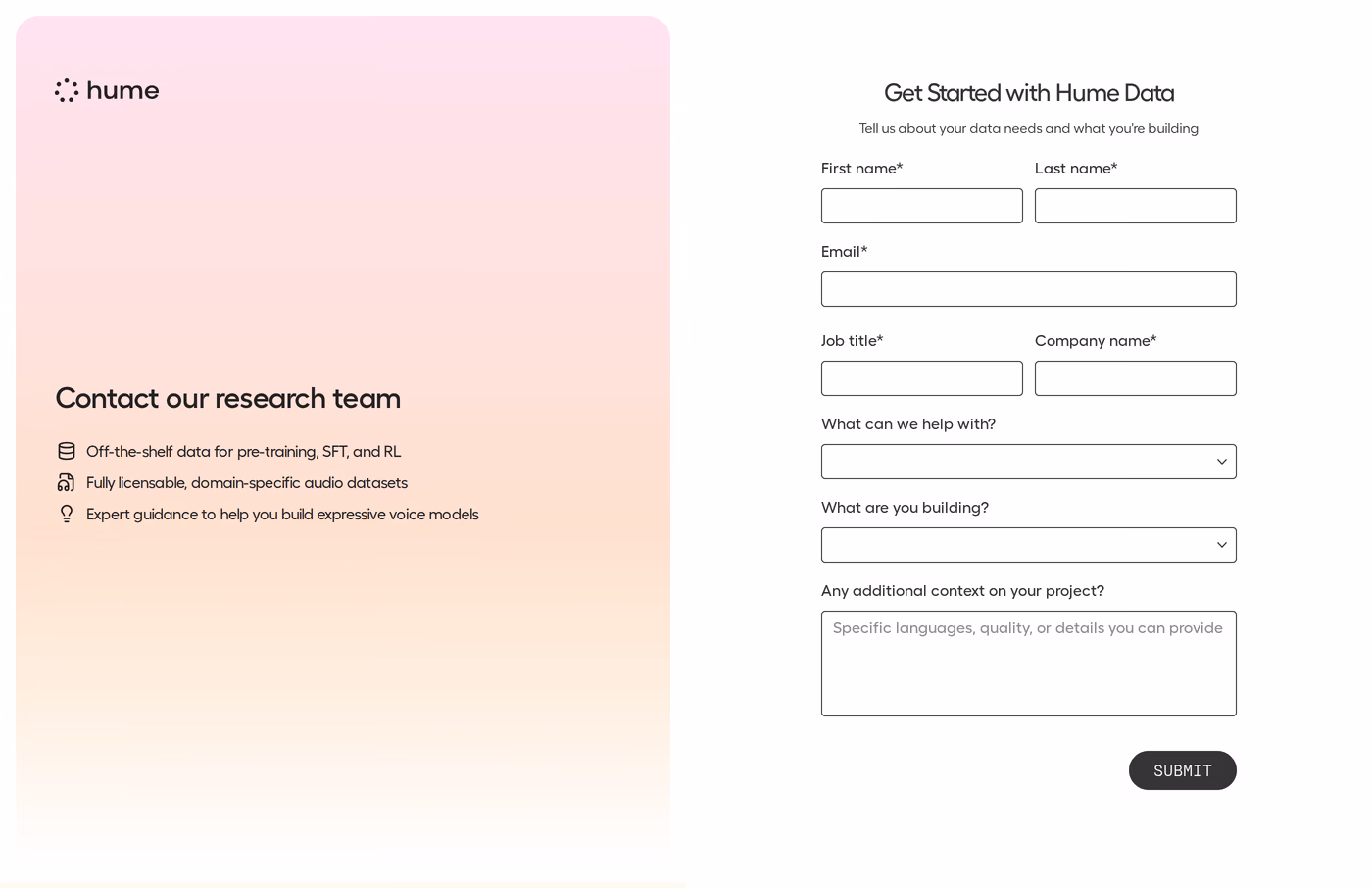 Hume AI contact page