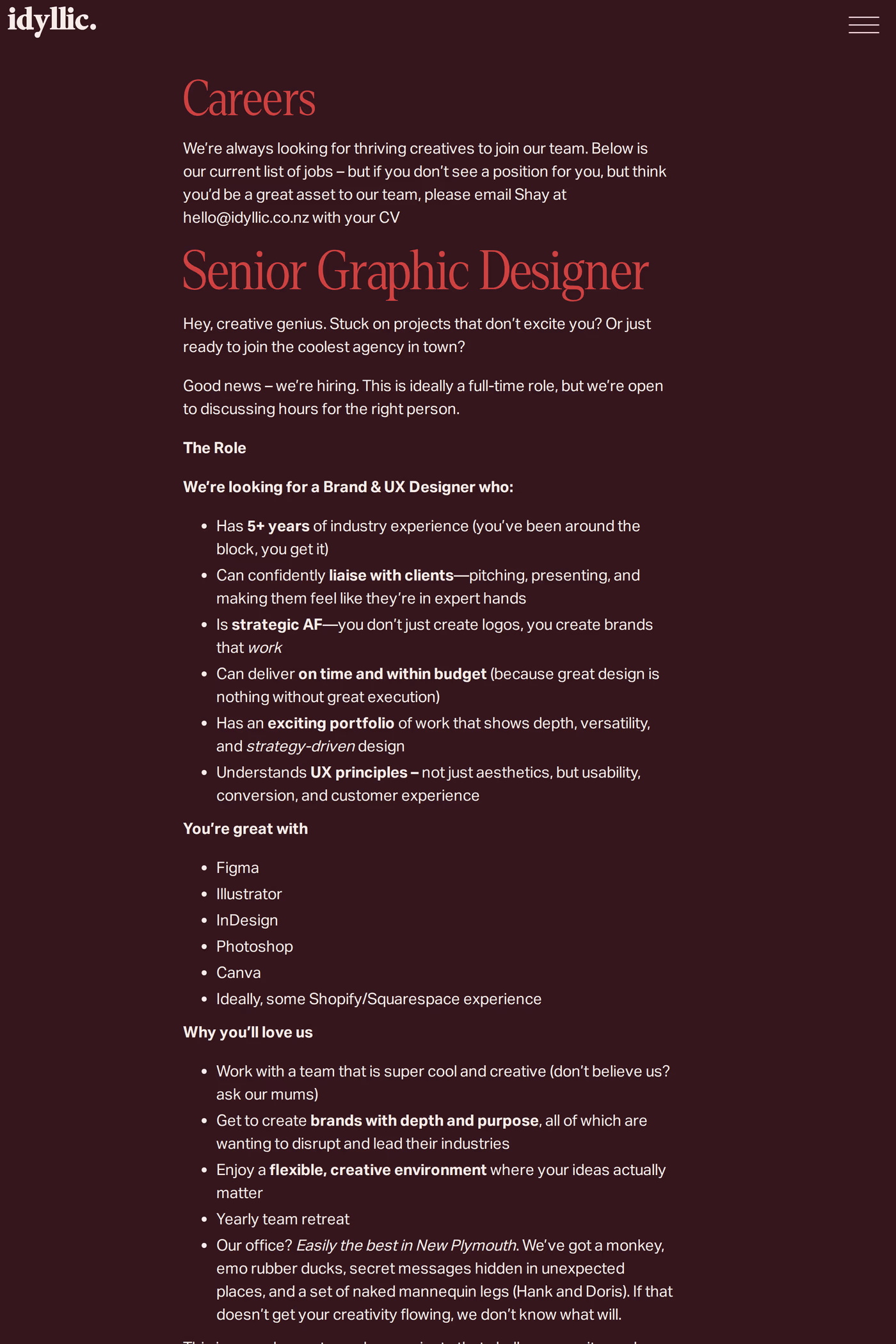 Idyllic careers page