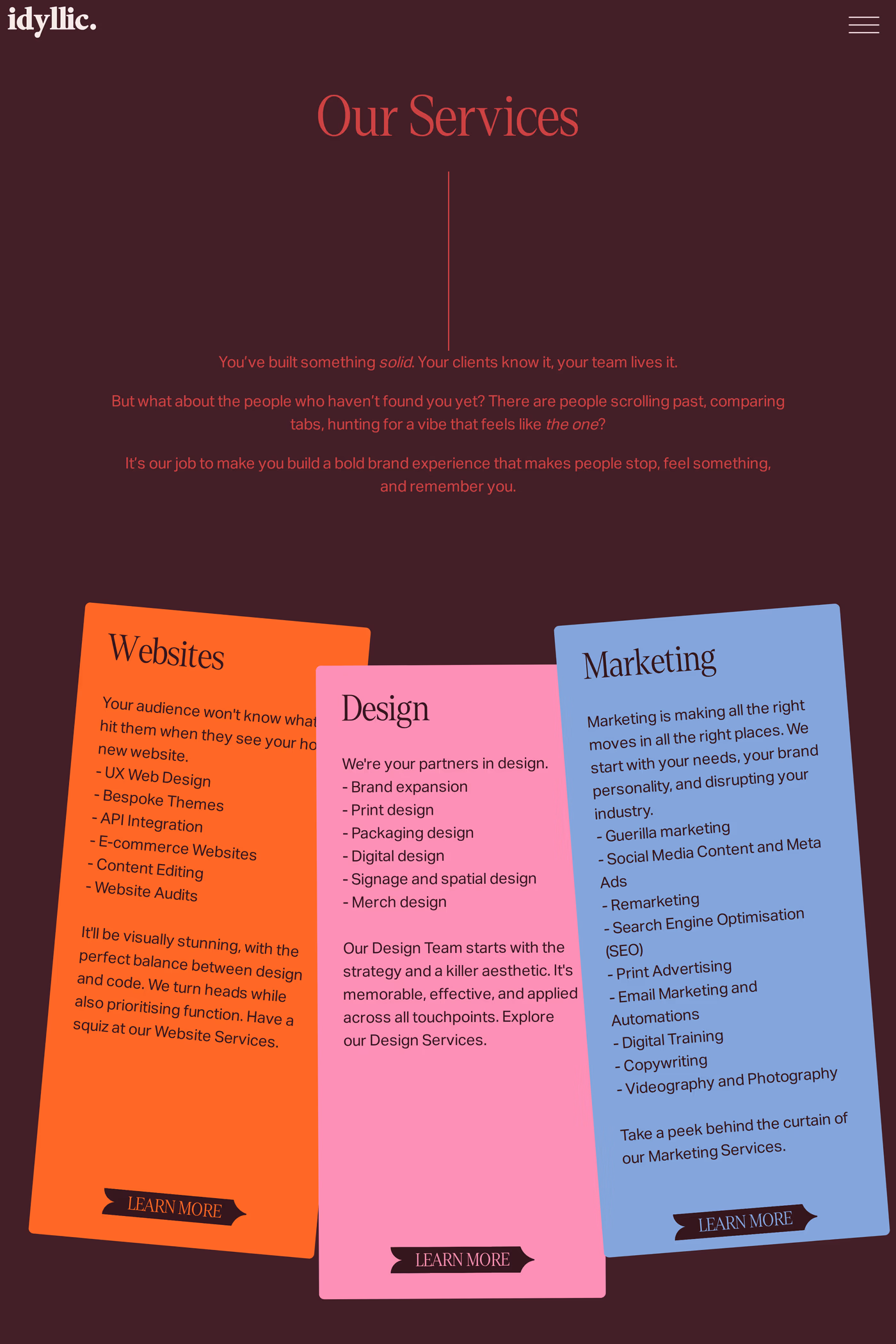 Idyllic pricing page
