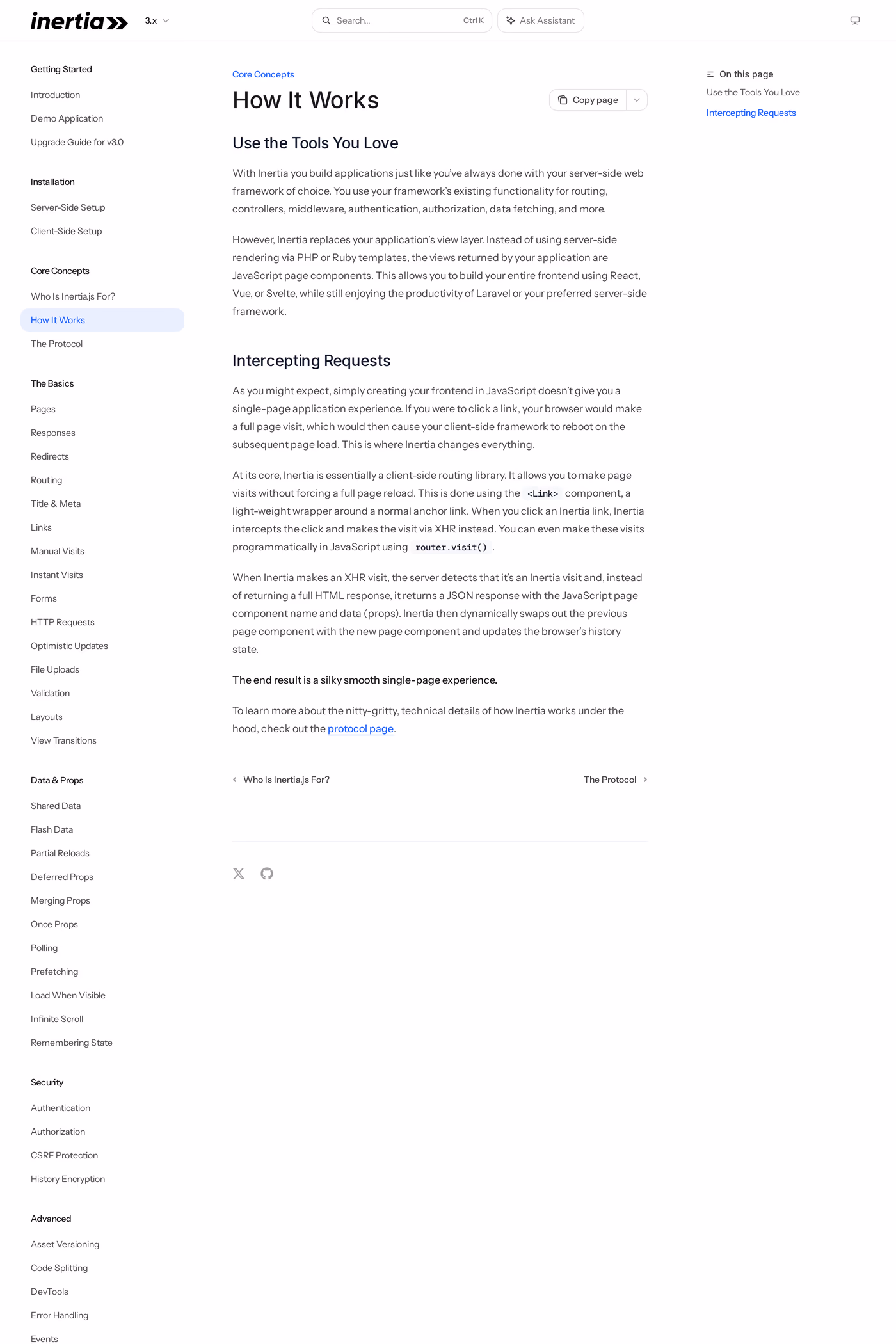 Inertia.js docs page