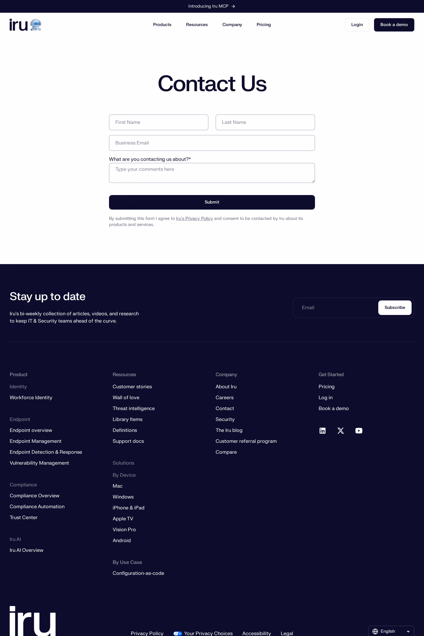 Iru contact page