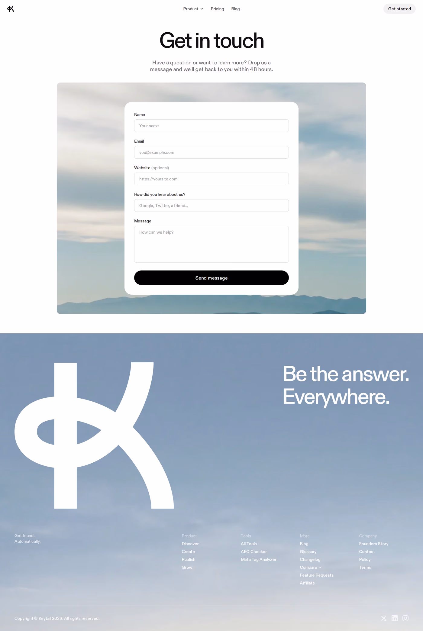 Keytail contact page