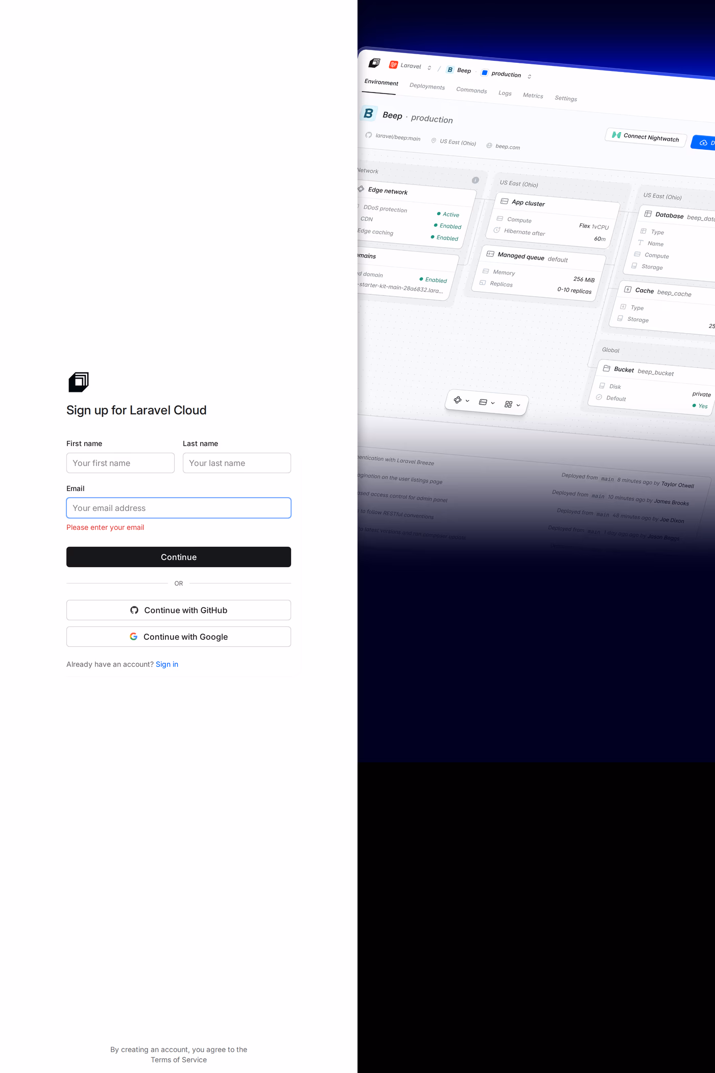 Laravel Cloud login page