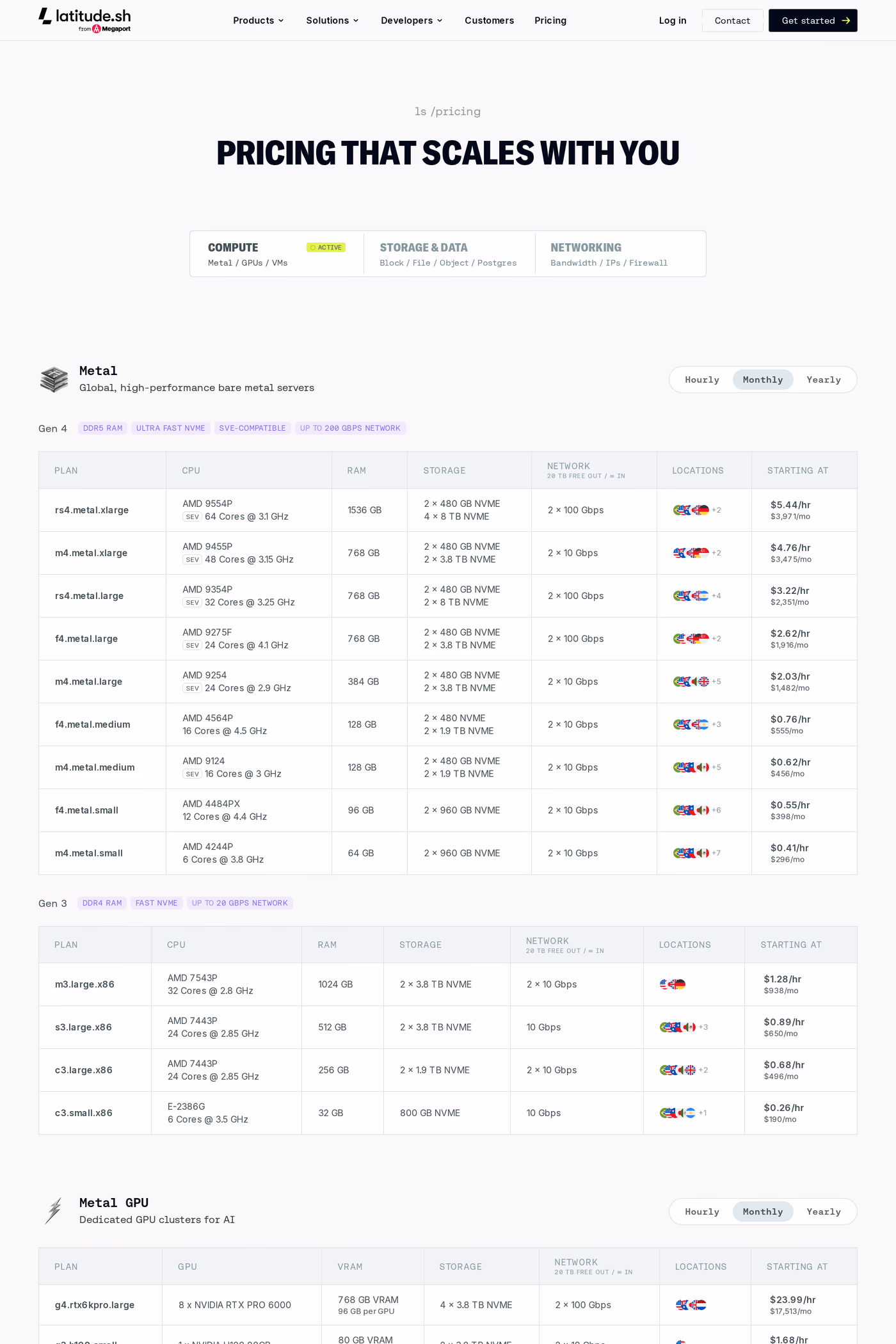 Latitude.sh pricing page
