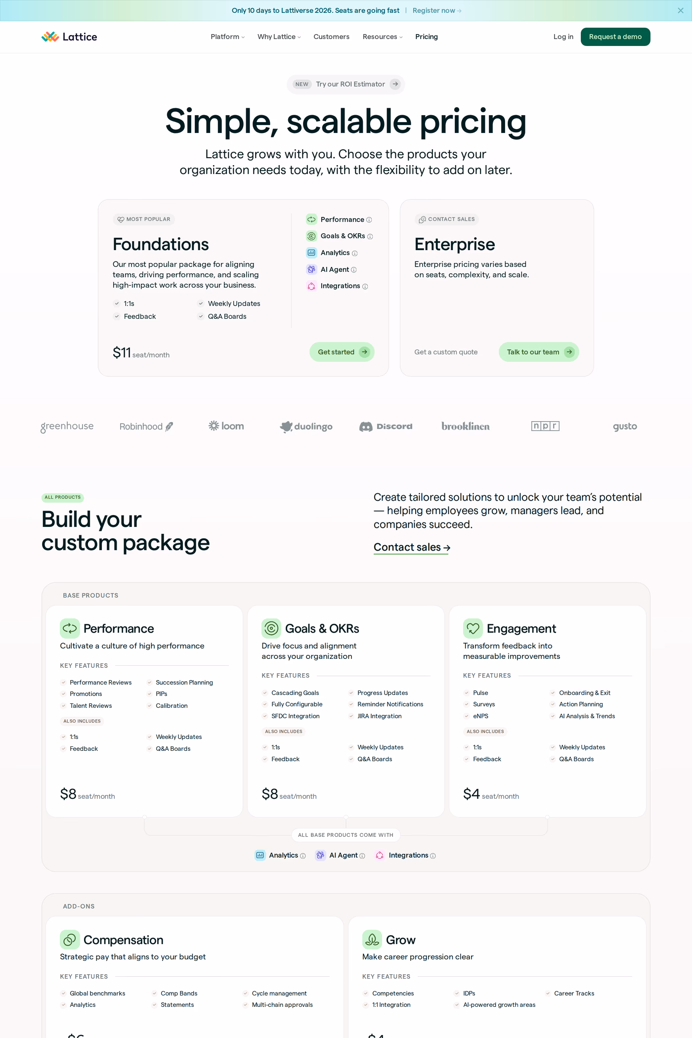 Lattice pricing page
