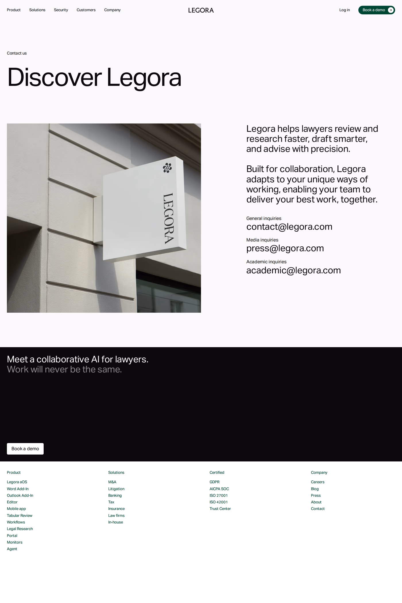 Legora contact page