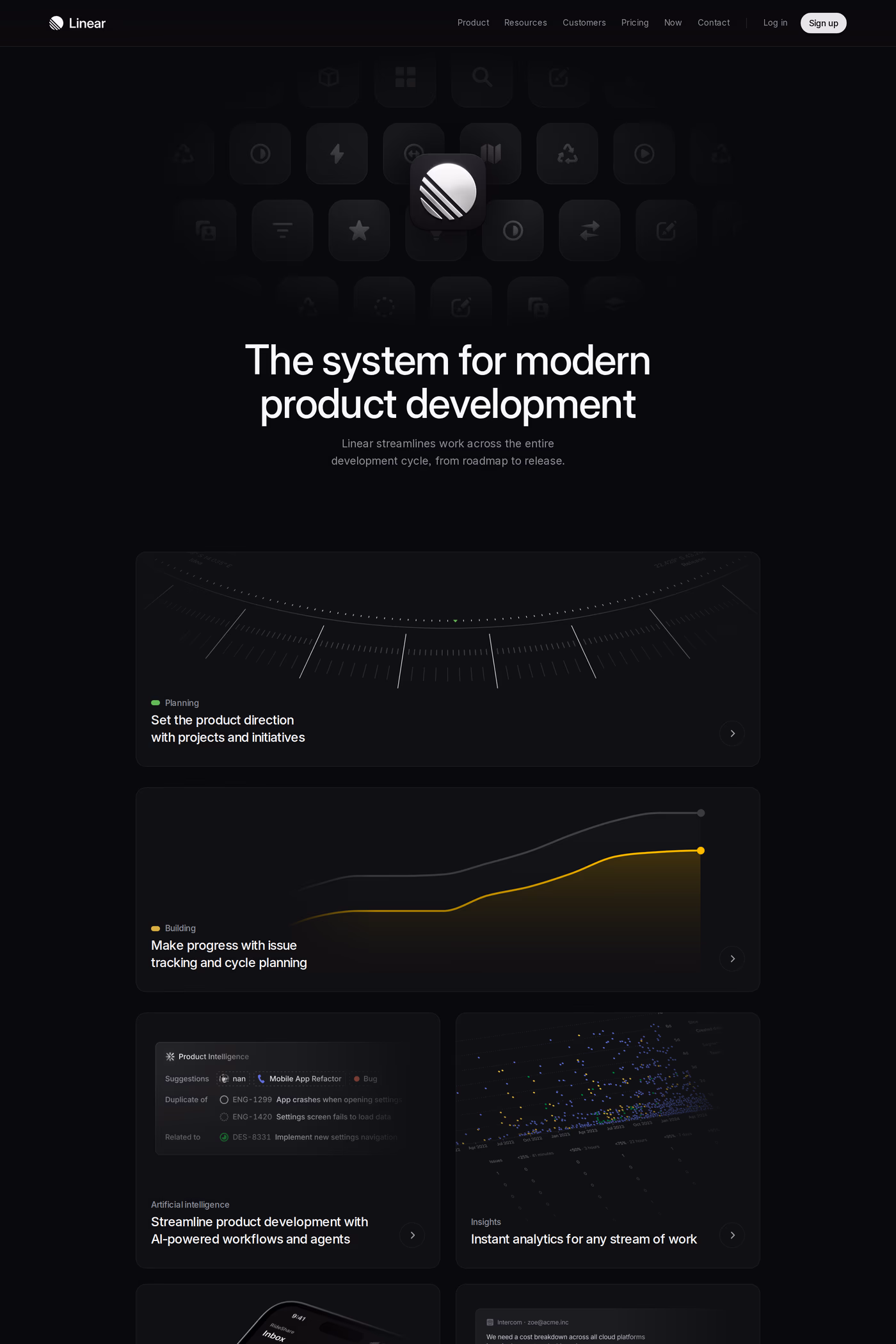 Linear for Startups features page
